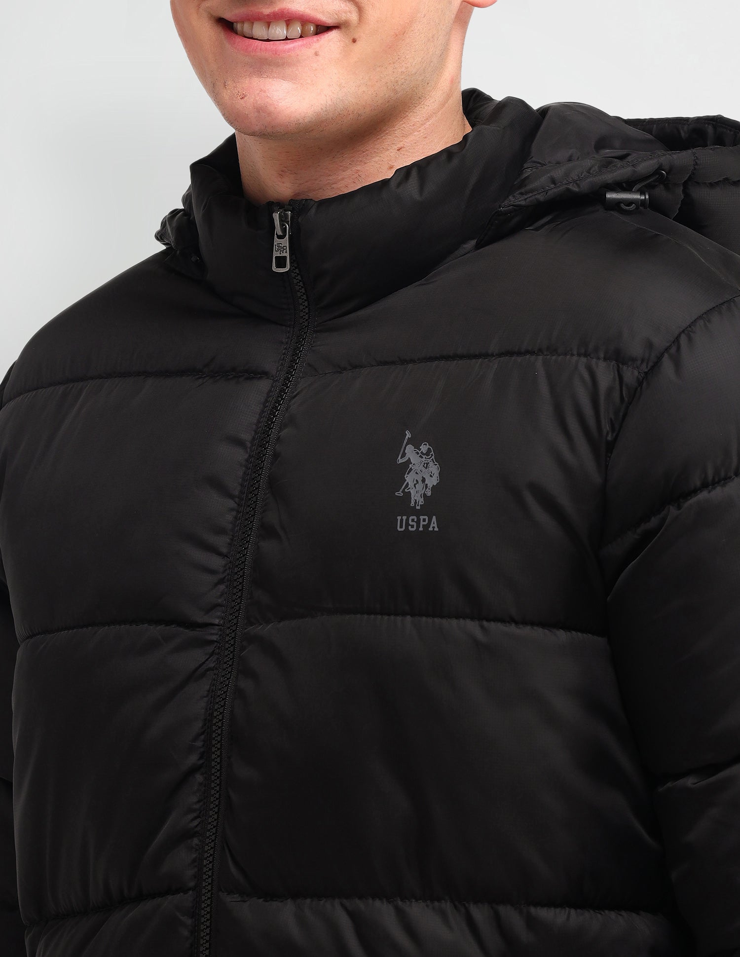Solid Hooded Puffer Jacket Black - U.S. Polo Assn. India | Large