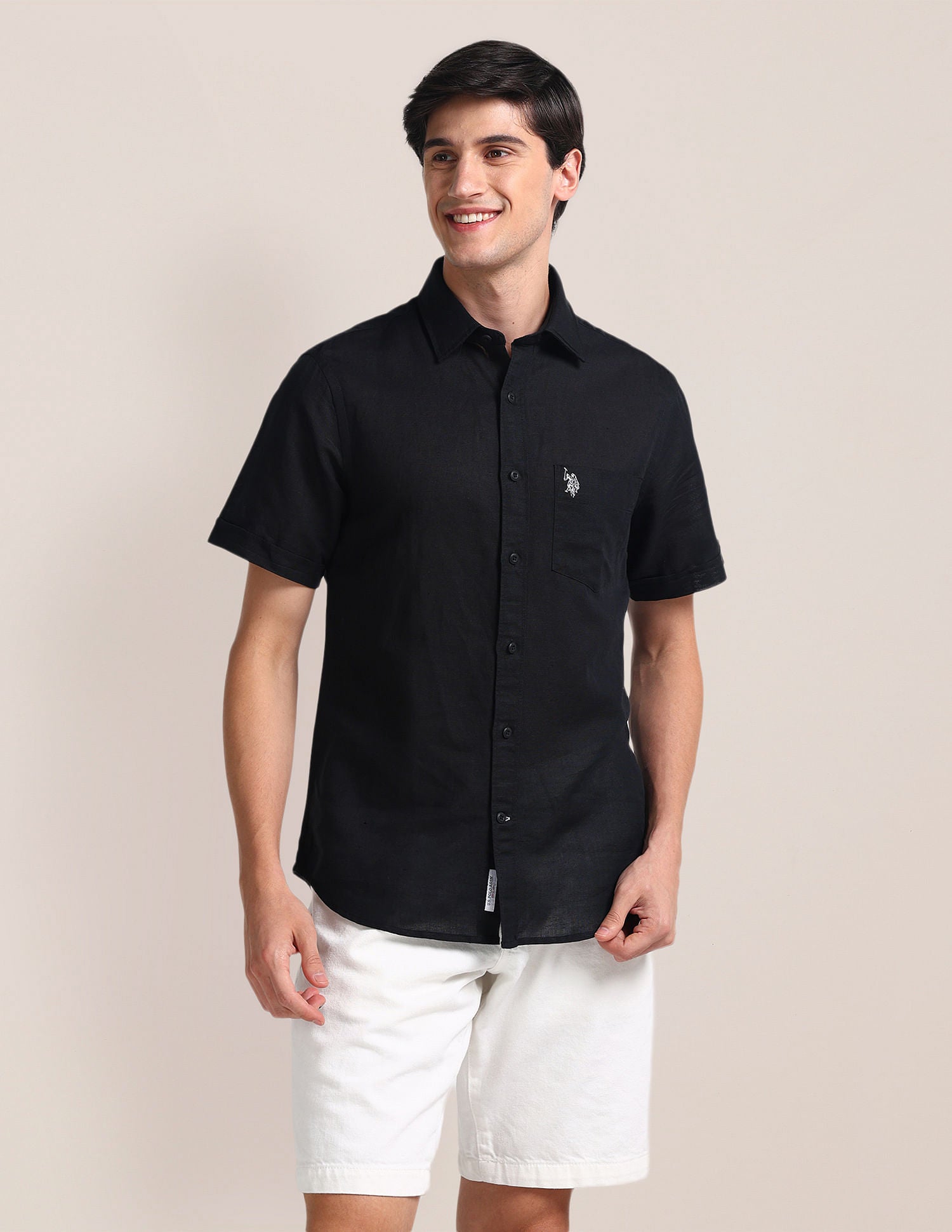 Tailored Fit Linen Shirt Black - U.S. POLO ASSN. | Large
