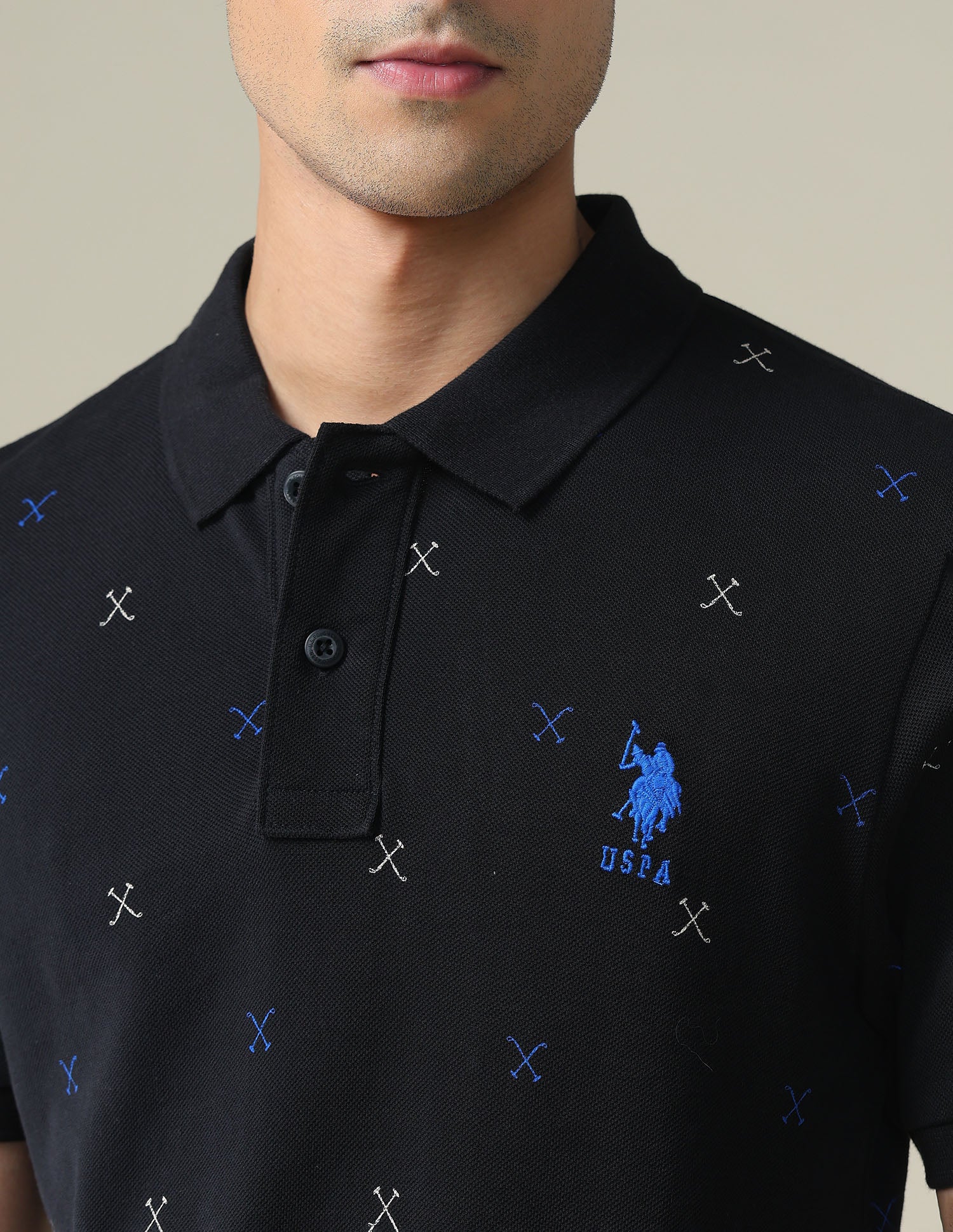 All Over Brand Print Polo Shirt Black - U.S. POLO ASSN. | Large