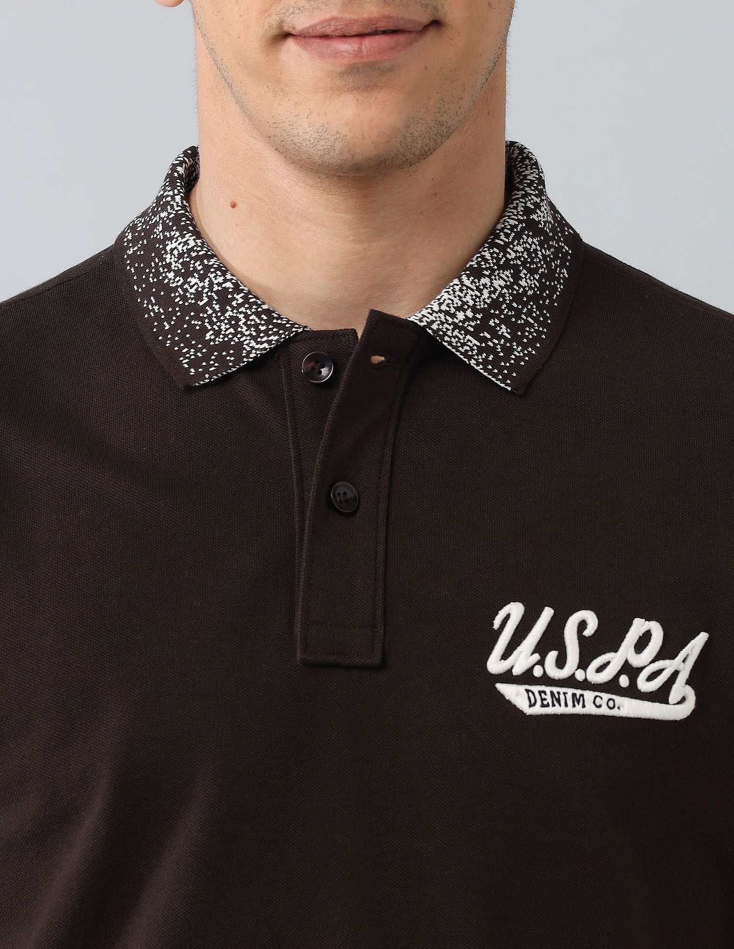 Muscle Fit Brand Printed Polo Shirt Dark Brown - U.S. Polo Assn. India | Large