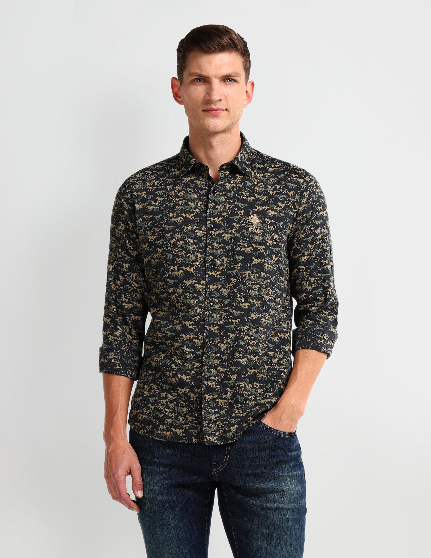 All-over Slim Fit Shirt Black - U.S. Polo Assn. India | Large