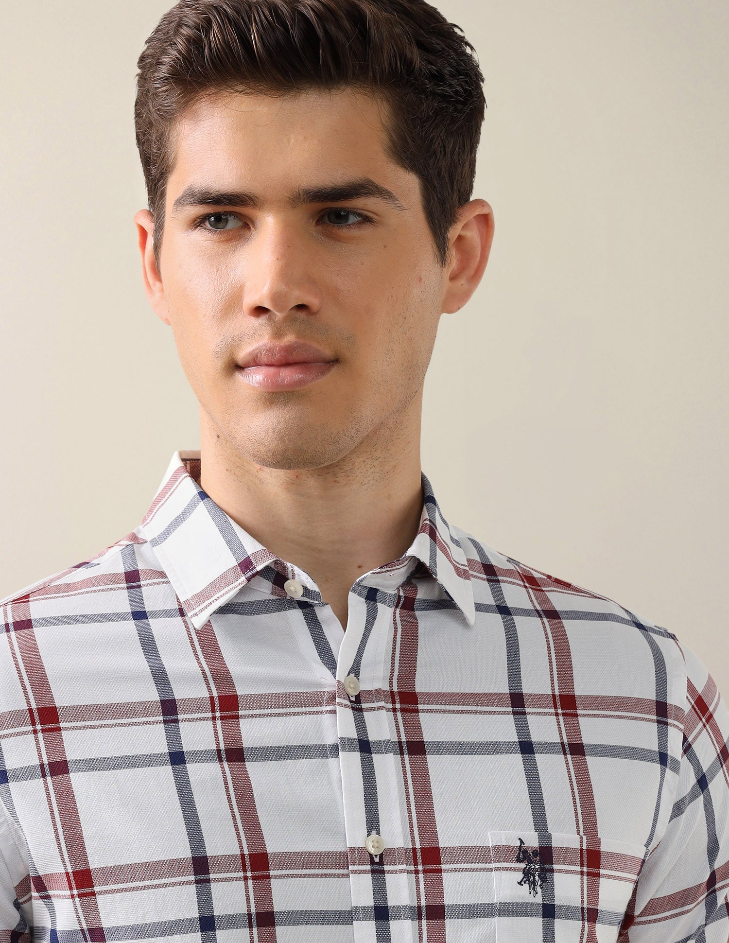 Grid Tattersall Checked Tailored Fit Shirt Red - U.S. Polo Assn. India | Large
