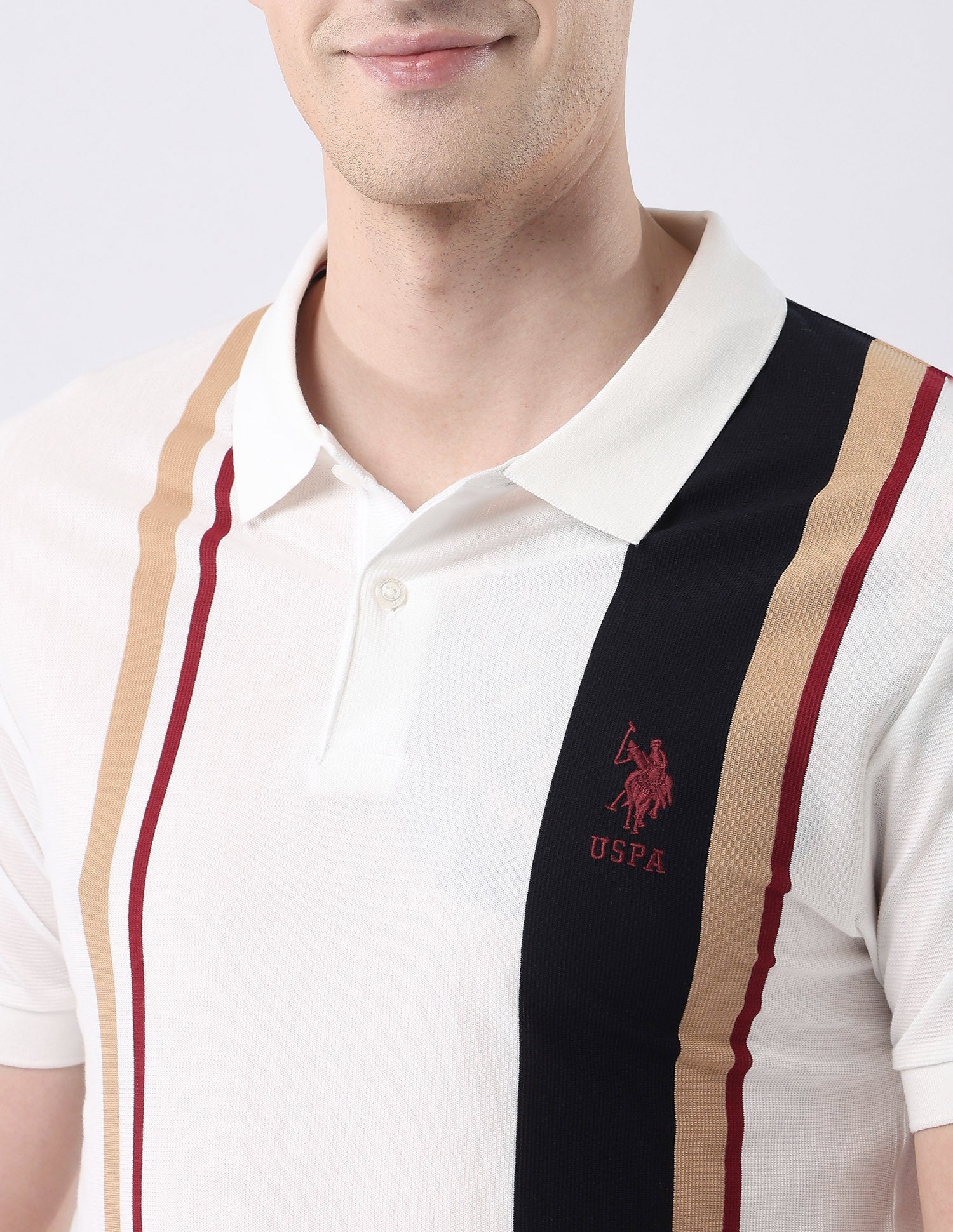 Vertical Striped 135Th Rwn Theatre Polo Shirt White - U.S. Polo Assn. India | Large