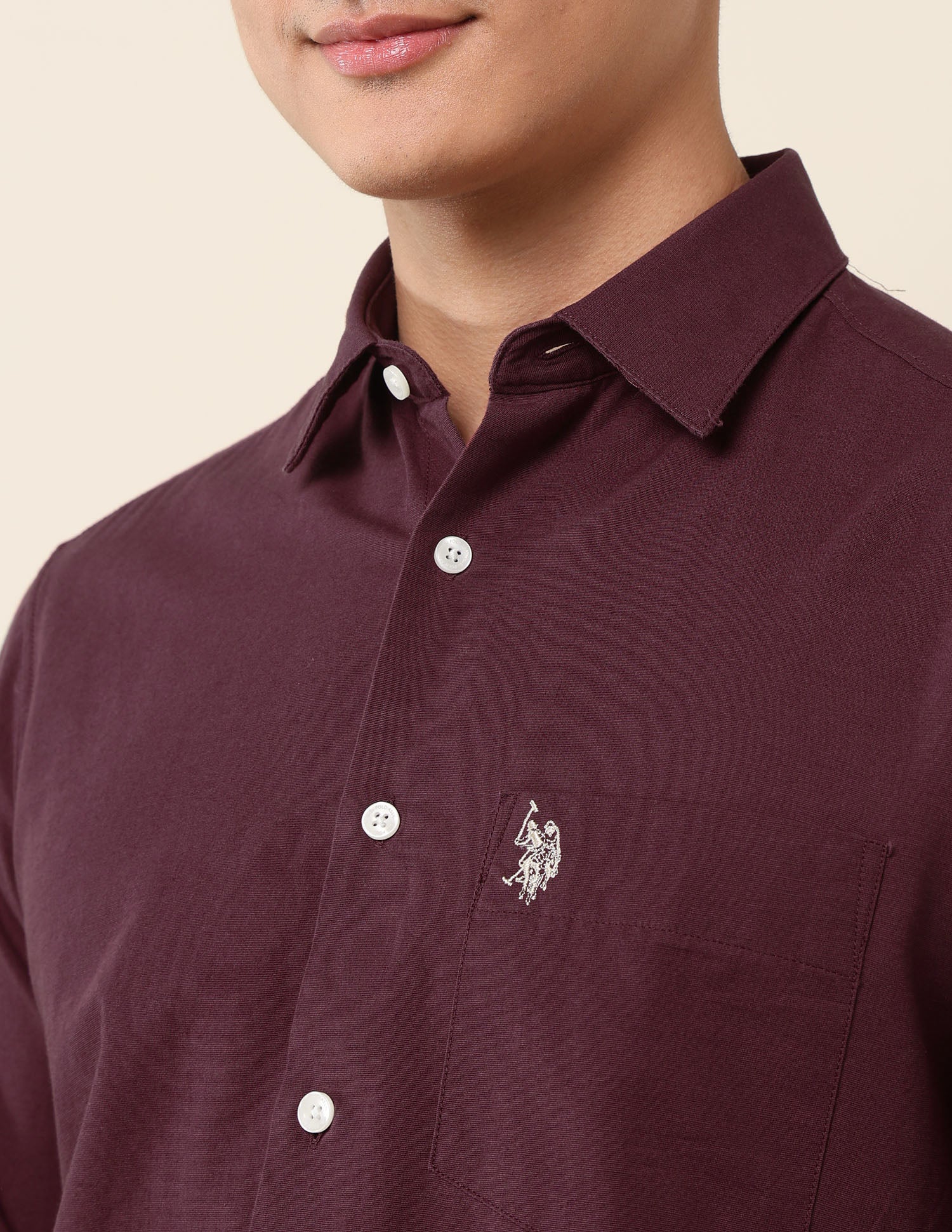 Tailored Fit Twill Shirt Burgundy - U.S. Polo Assn. India | Large