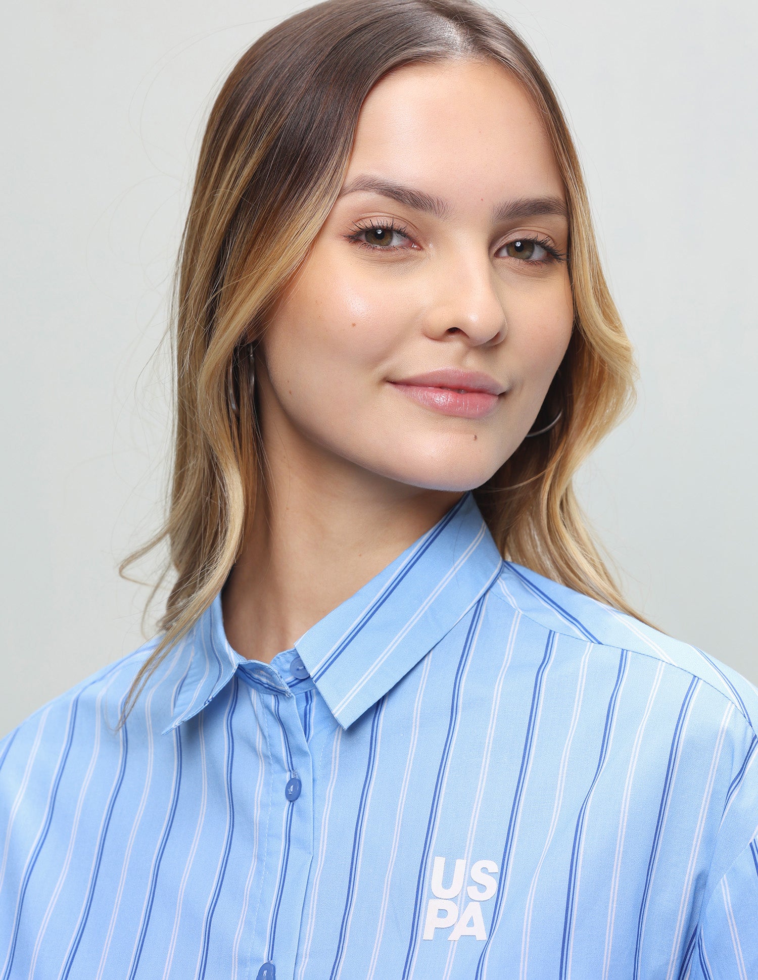 Vertical Striped Cropped Shirt Light Blue - U.S. Polo Assn. India | Large