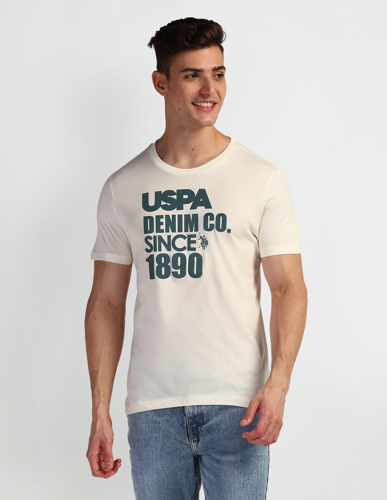 Typographic Print Muscle Fit T-Shirt White - U.S. Polo Assn. India | Large