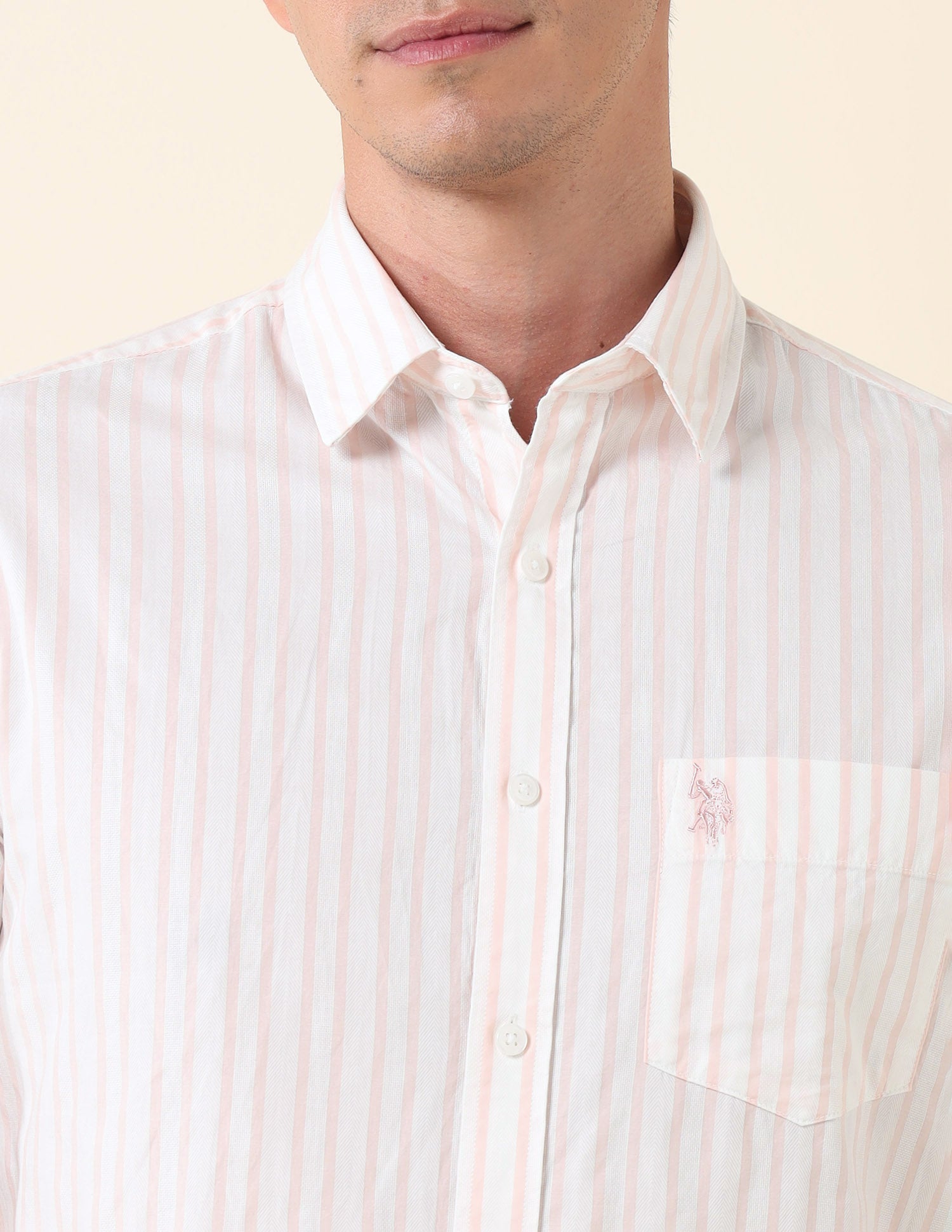 Vertical Striped Tailored Fit Shirt Peach - U.S. Polo Assn. India | Large