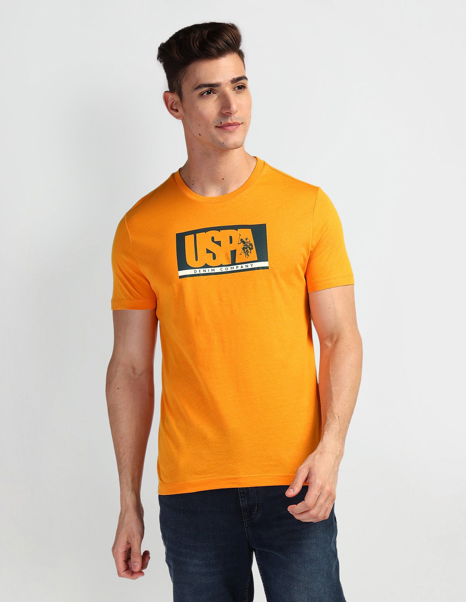 Brand Print Muscle Fit T-Shirt Orange - U.S. Polo Assn. India | Large