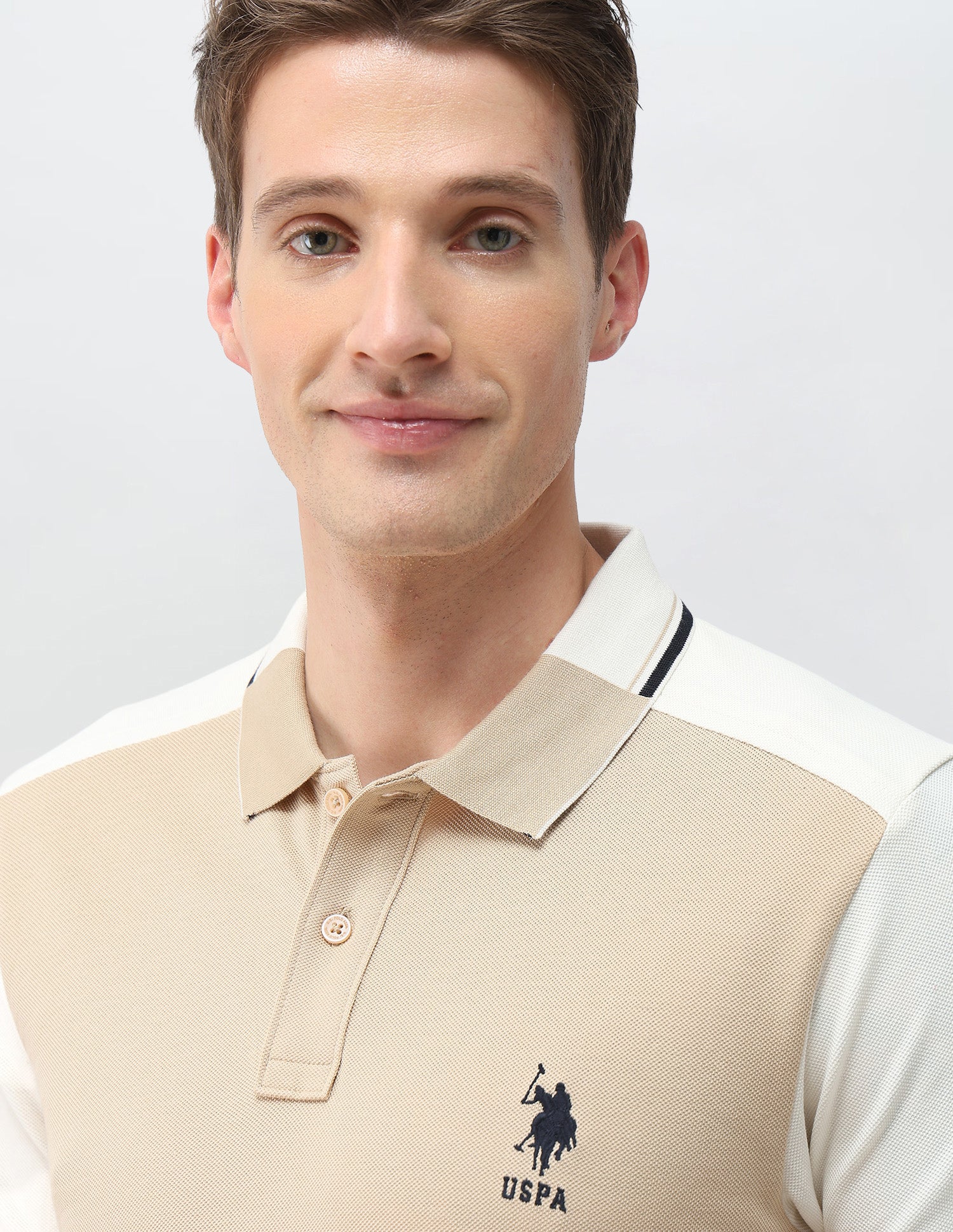 Colourblocked Slim Fit Polo Shirt Beige - U.S. Polo Assn. India | Large