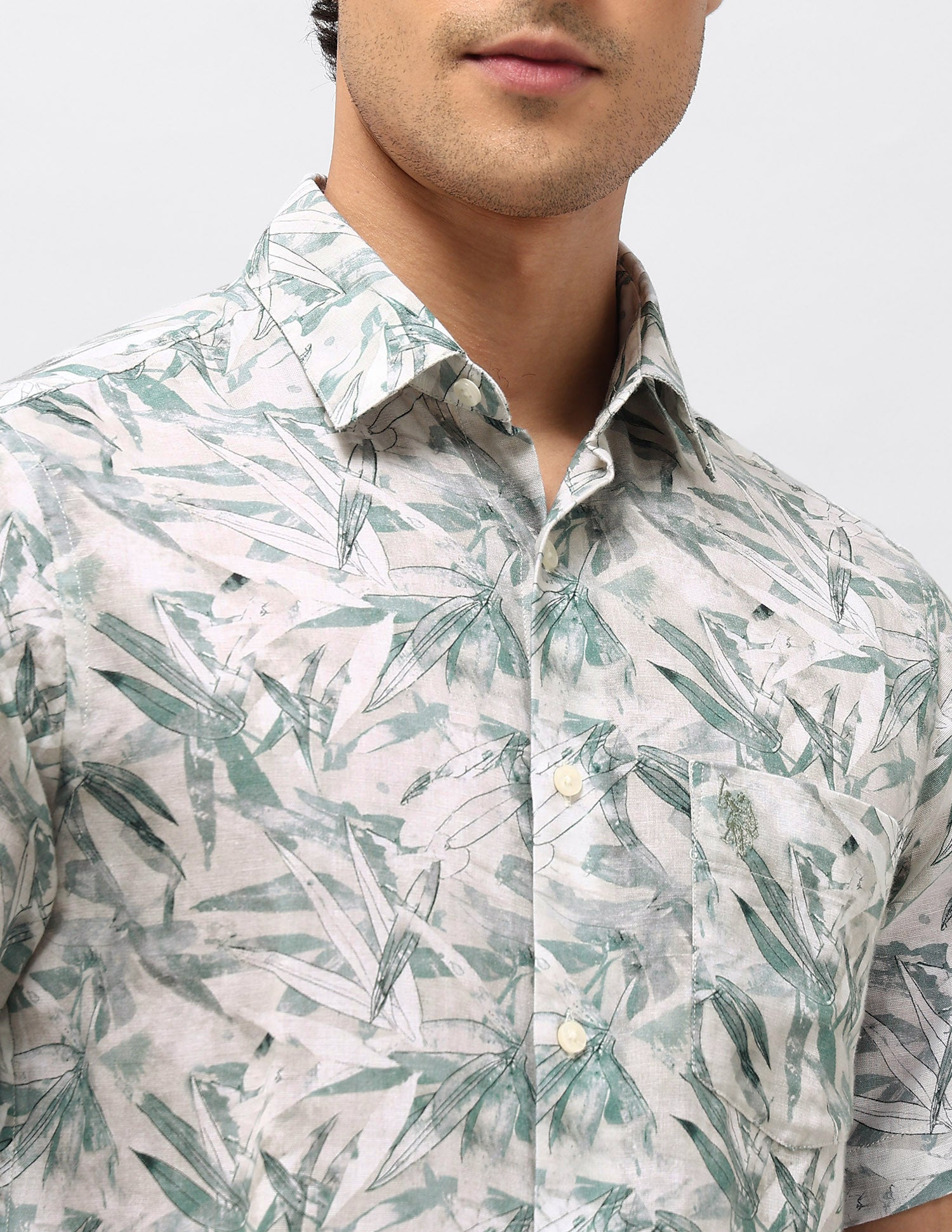 Tropical Printed Tailored Fit Shirt Green - U.S. POLO ASSN. | Large