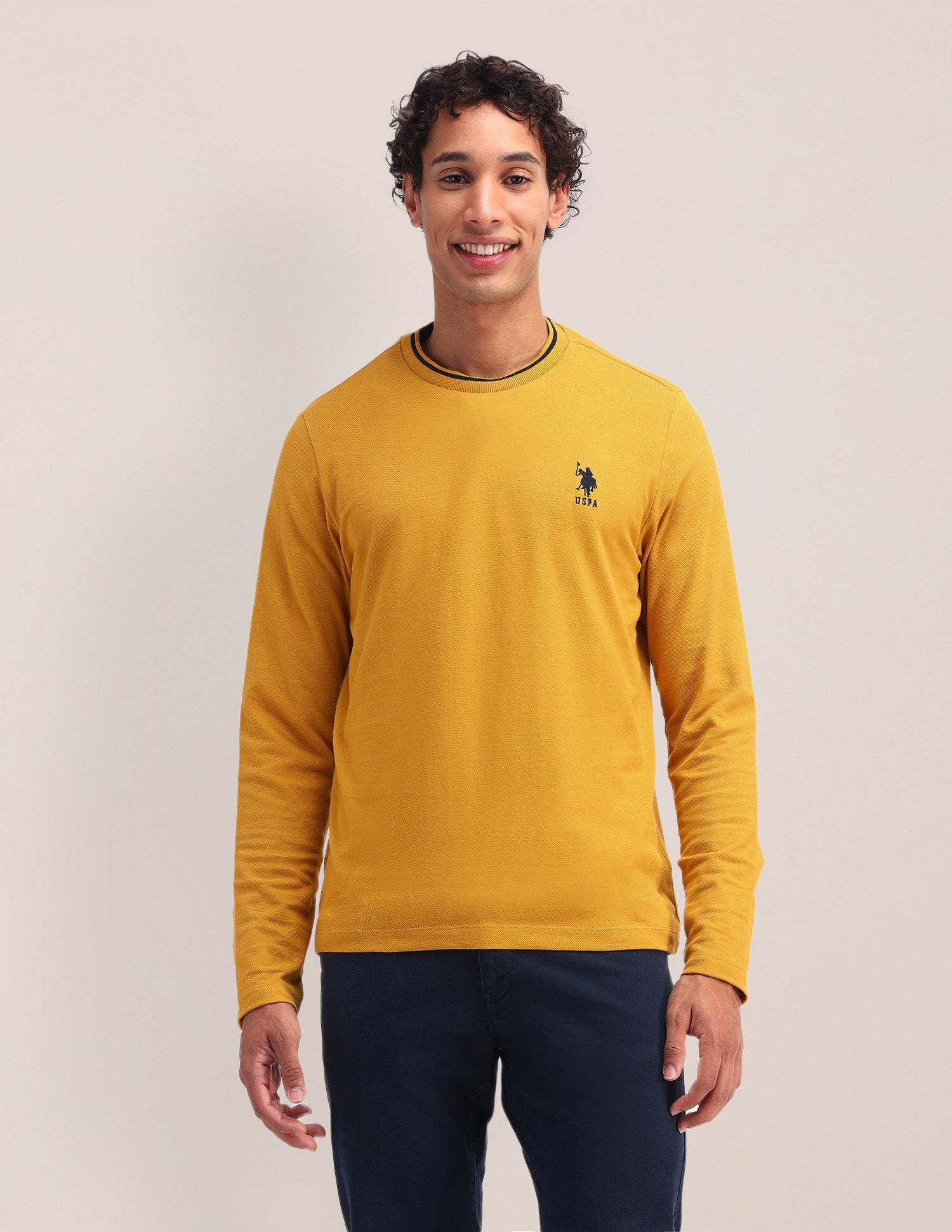 Solid Pattern Slim Fit T-Shirt Mustard - U.S. Polo Assn. India | Large