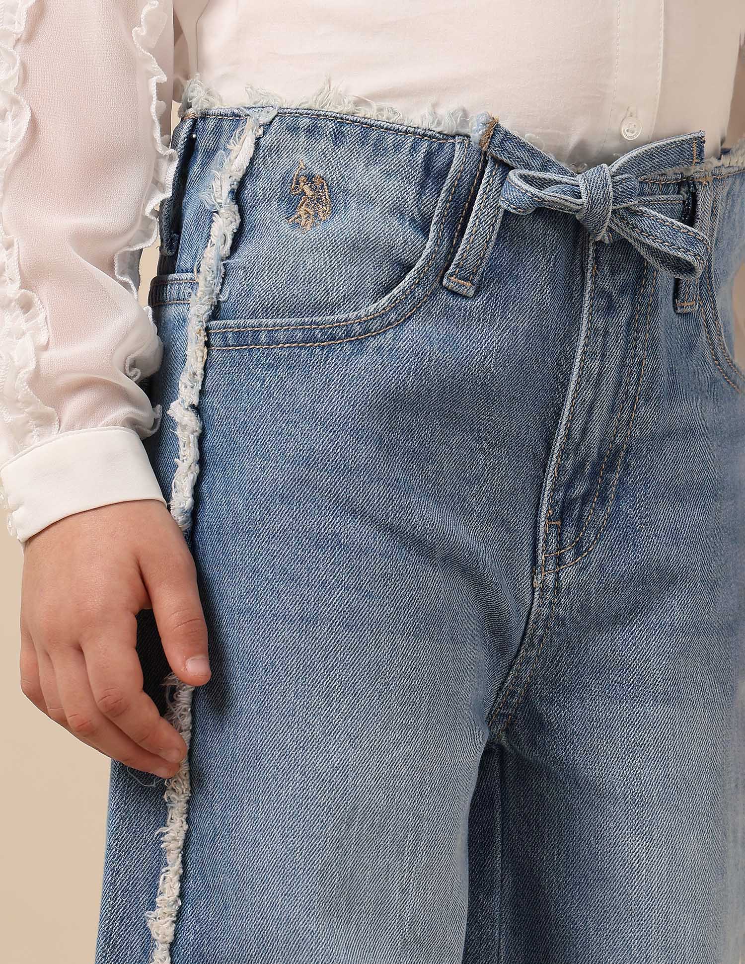 Girls Mid Rise Wide Leg Jeans Blue - U.S. POLO ASSN. | Large