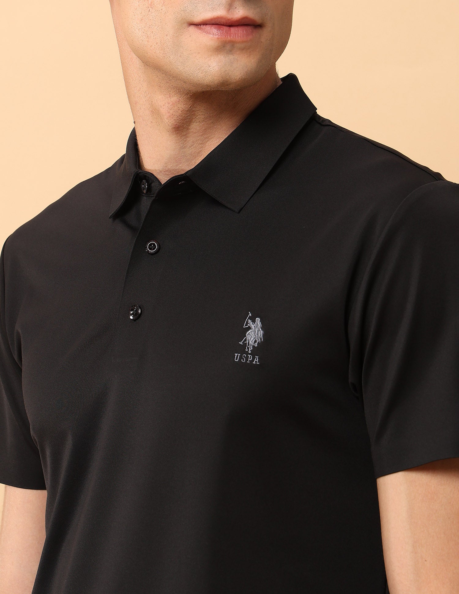 Pacho X Slim Fit Solid Polo Shirt Black - U.S. Polo Assn. India | Large