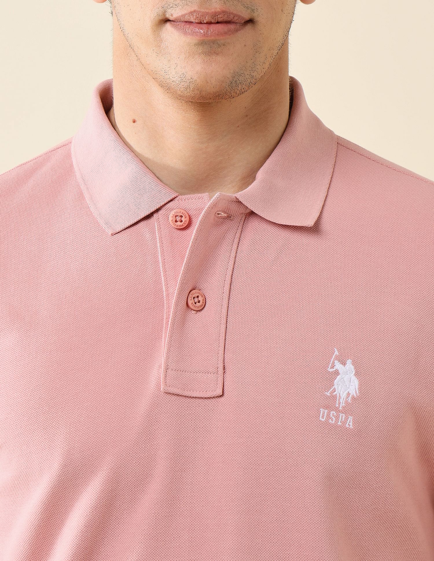 Pure Cotton Slim Fit Polo Shirt Light Pink - U.S. Polo Assn. India | Large