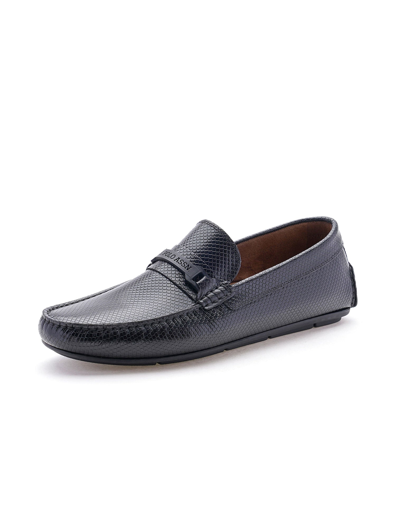 Men Textured Leather Terren Loafers Black - U.S. Polo Assn. India | Large