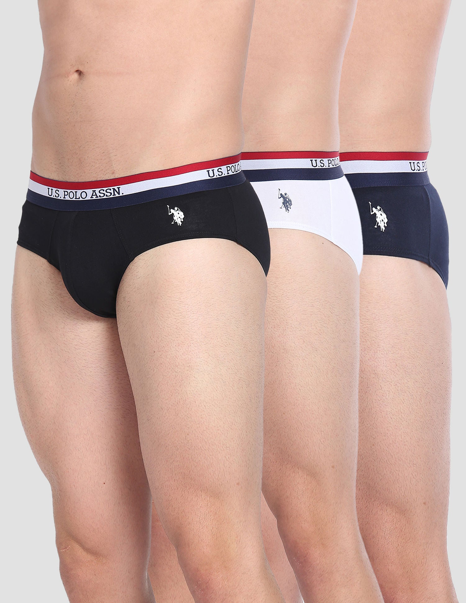 Elasticized Waist Solid EB002 Briefs  - Pack Of 3 Navy, White And Black - U.S. POLO ASSN. | Large