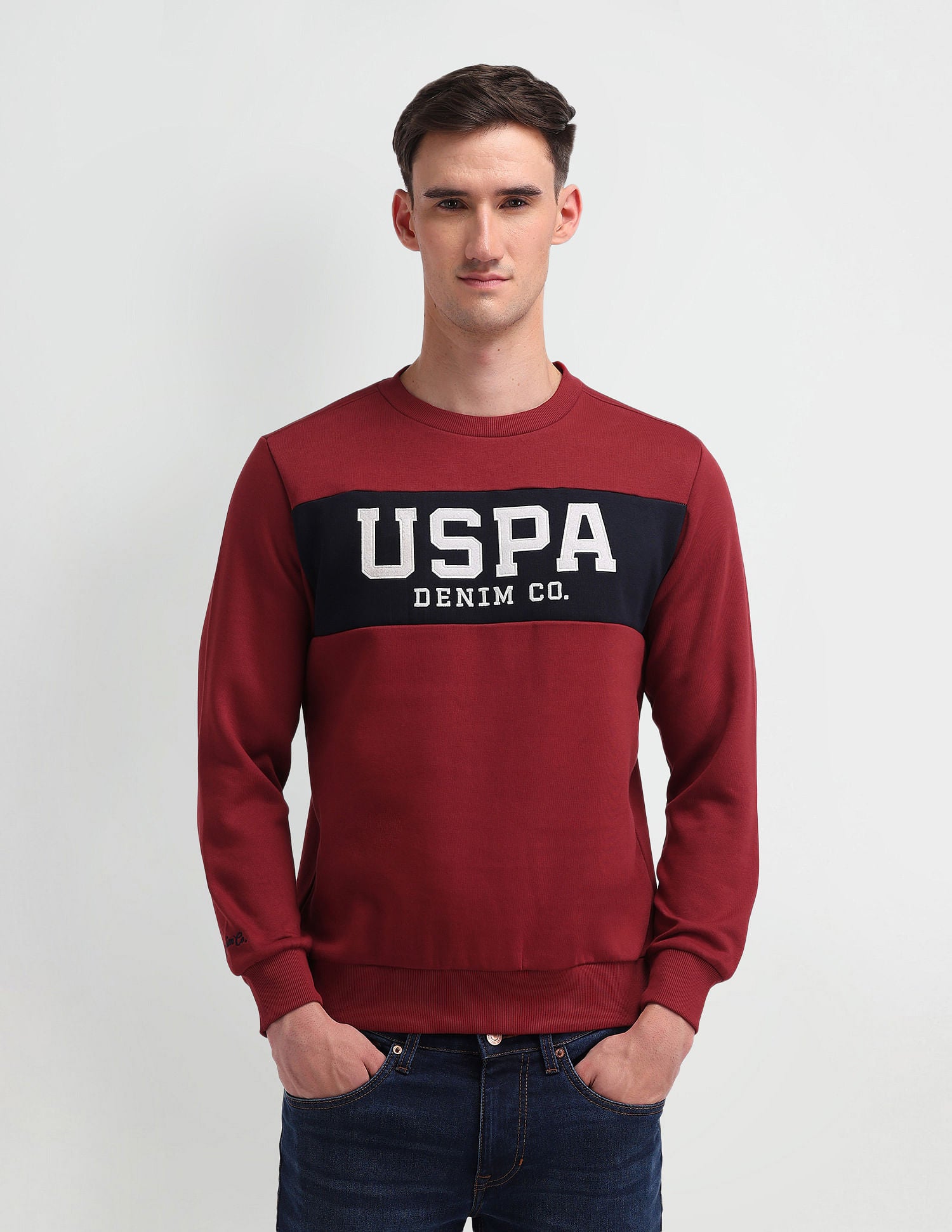 Regular Fit Brand Appliqued Sweatshirt Wine - U.S. Polo Assn. India | Large