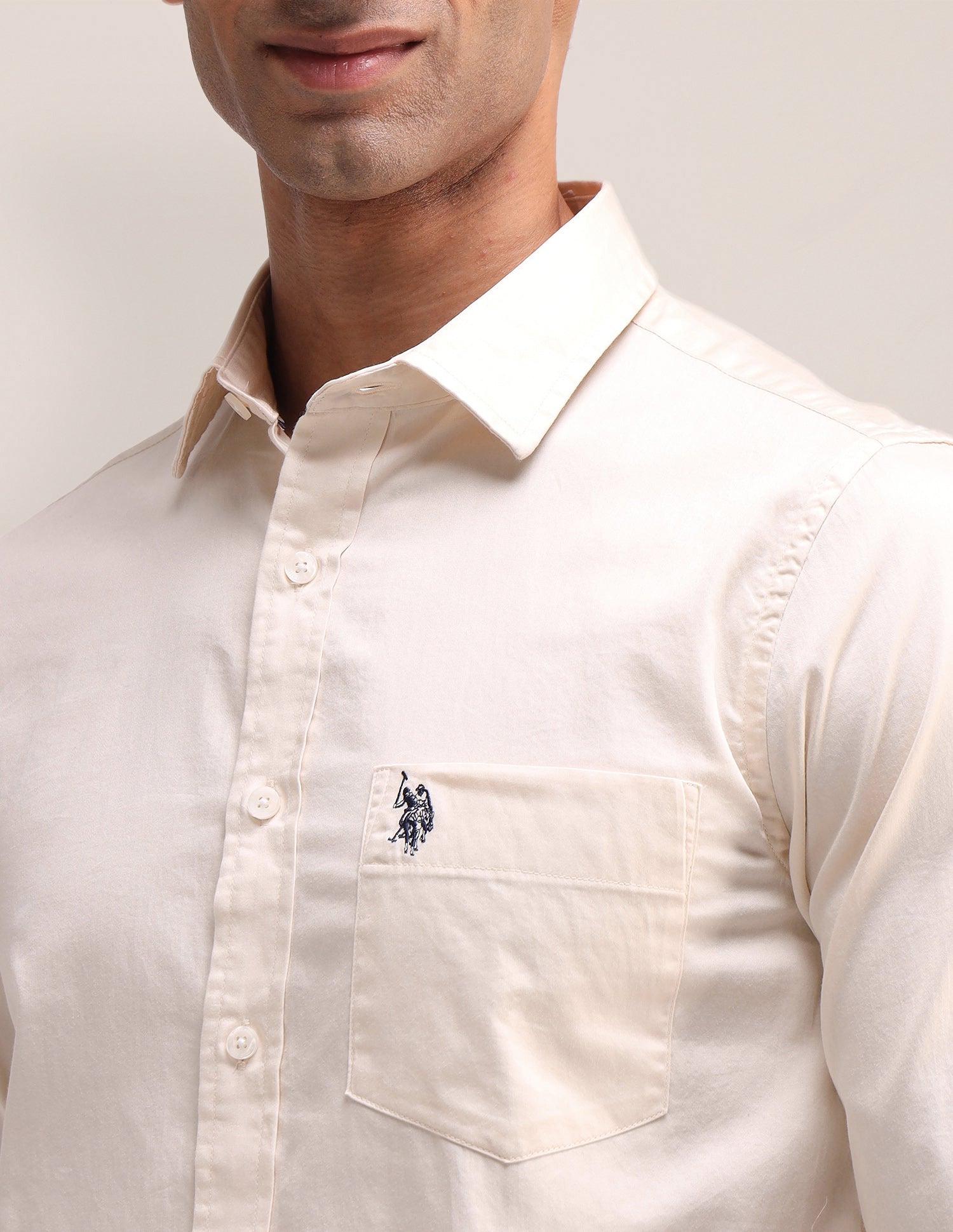 Tailored Fit Satin Shirt Ivory - U.S. Polo Assn. India | Large