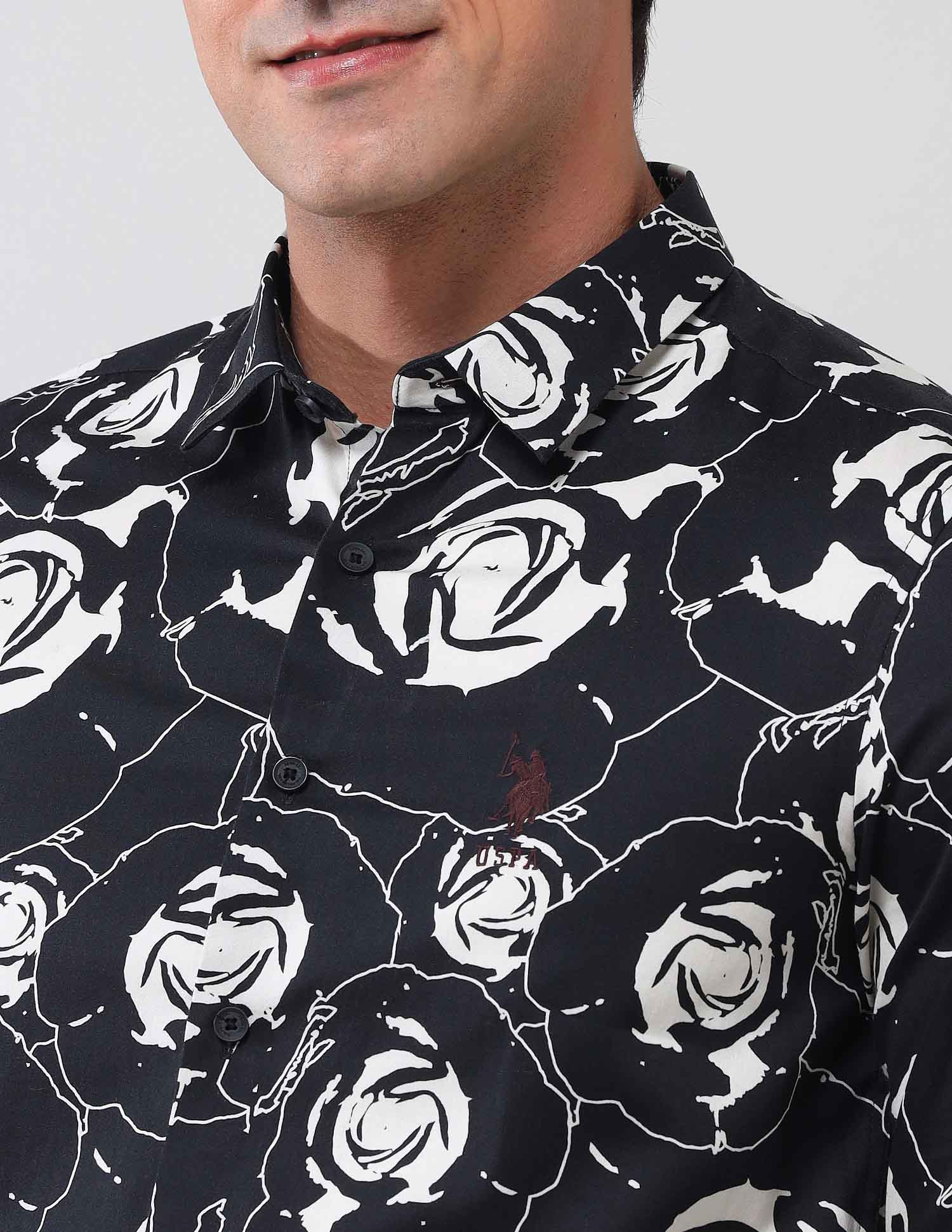 Regular Fit Floral Printed Shirt Black - U.S. Polo Assn. India | Large