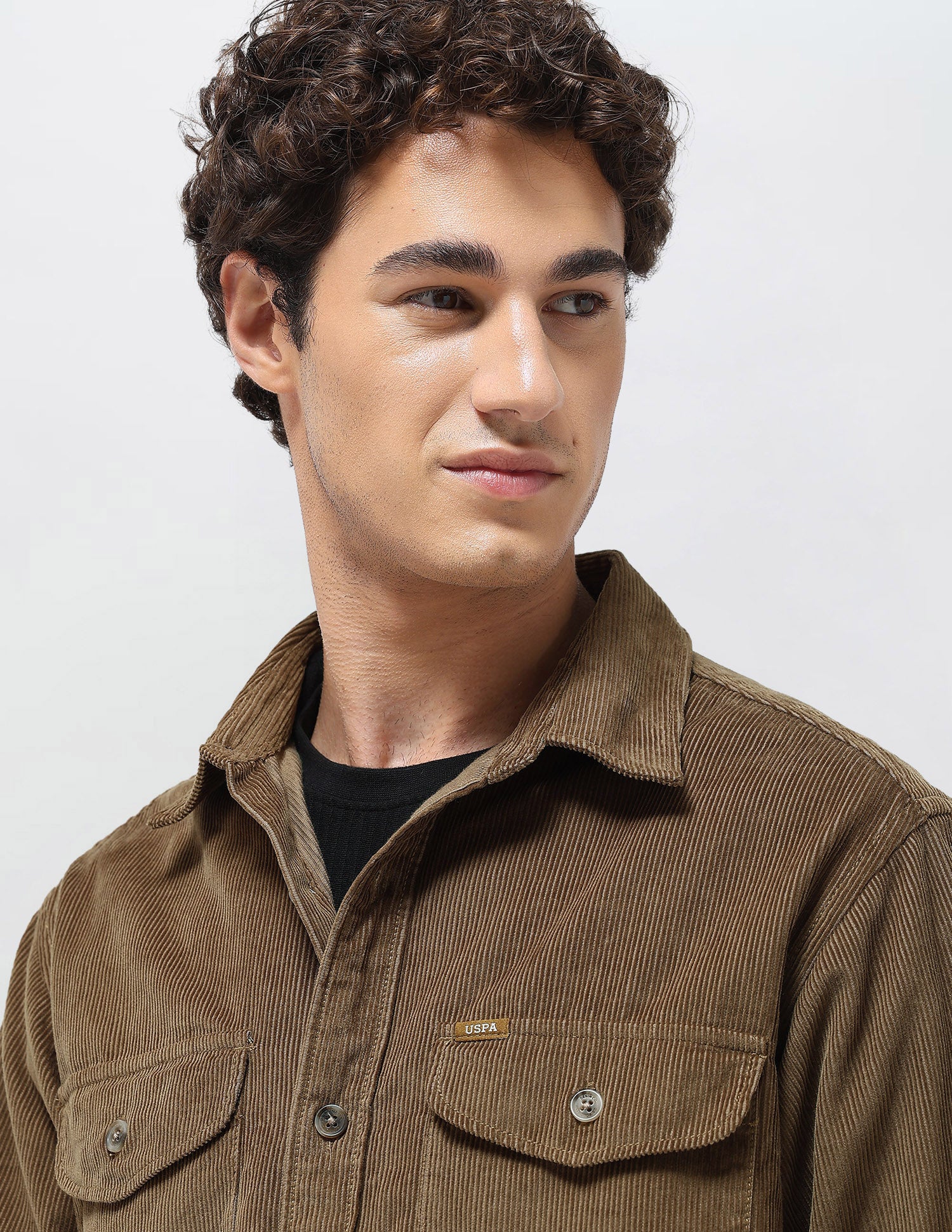 Slim Fit Corduroy Shirt Khaki - U.S. Polo Assn. India | Large