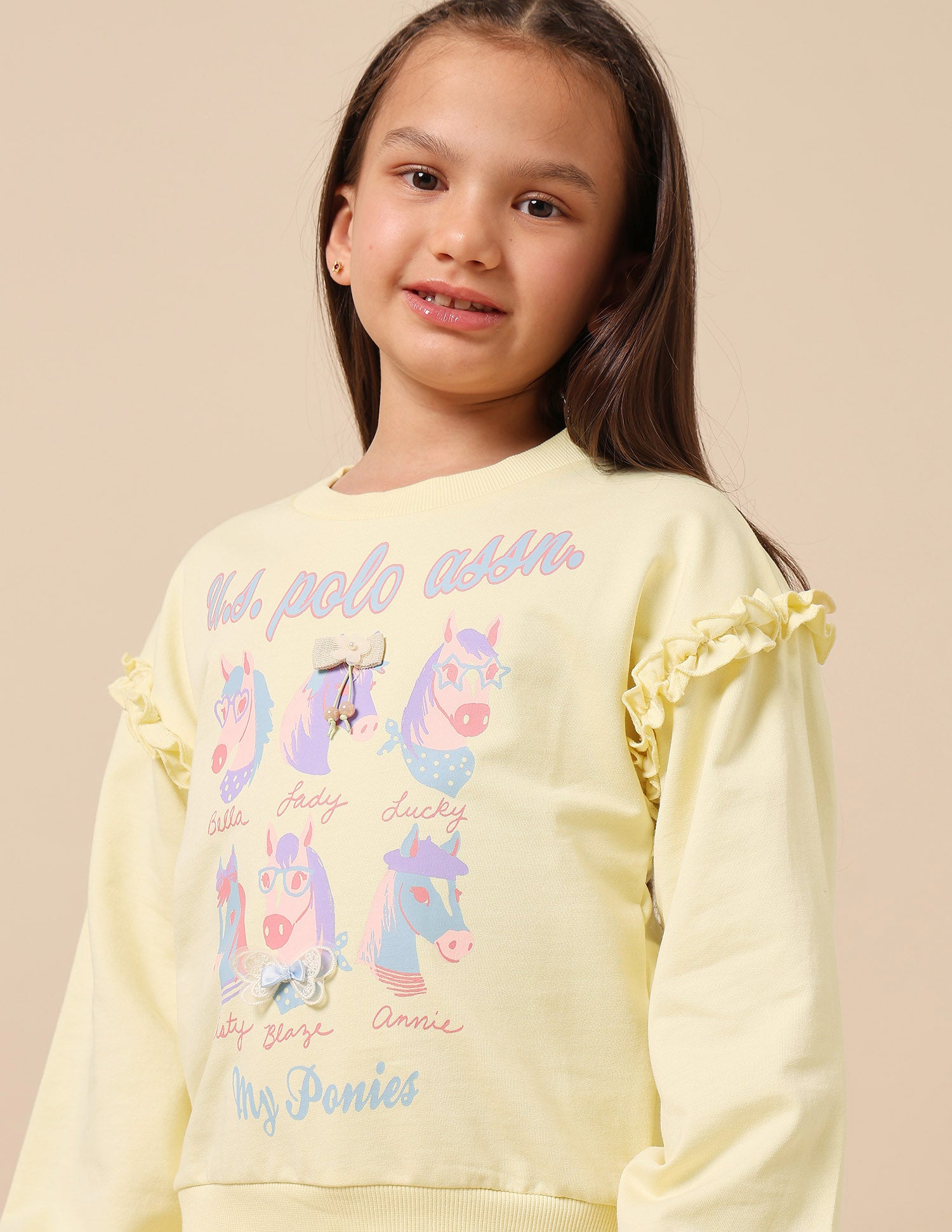 Girls Graphic Brand Printed Sweatshirt Light Yellow - U.S. POLO ASSN. | Large