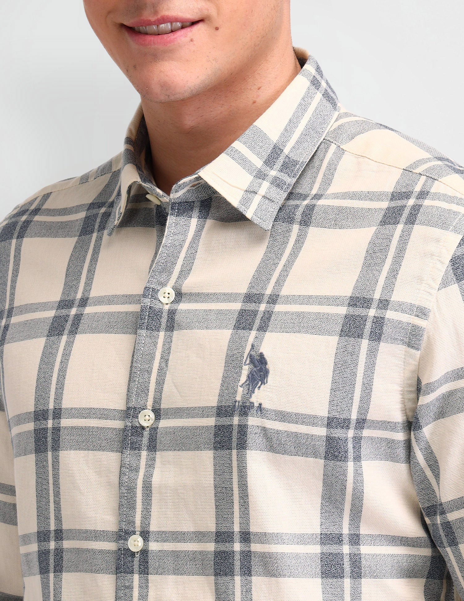 Dupplin Checked Slim Fit Shirt Ecru - U.S. Polo Assn. India | Large