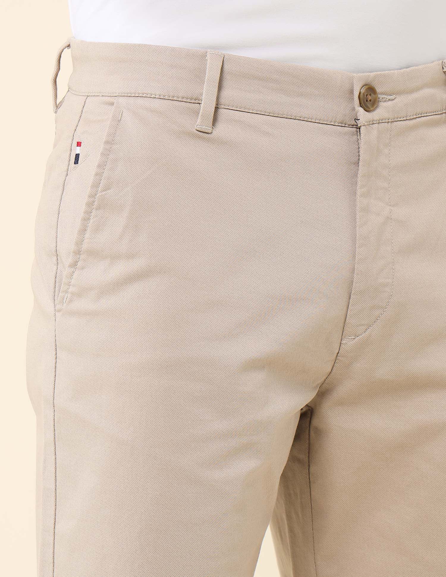 Riley Straight Fit Satin Print Trousers Beige - U.S. Polo Assn. India | Large