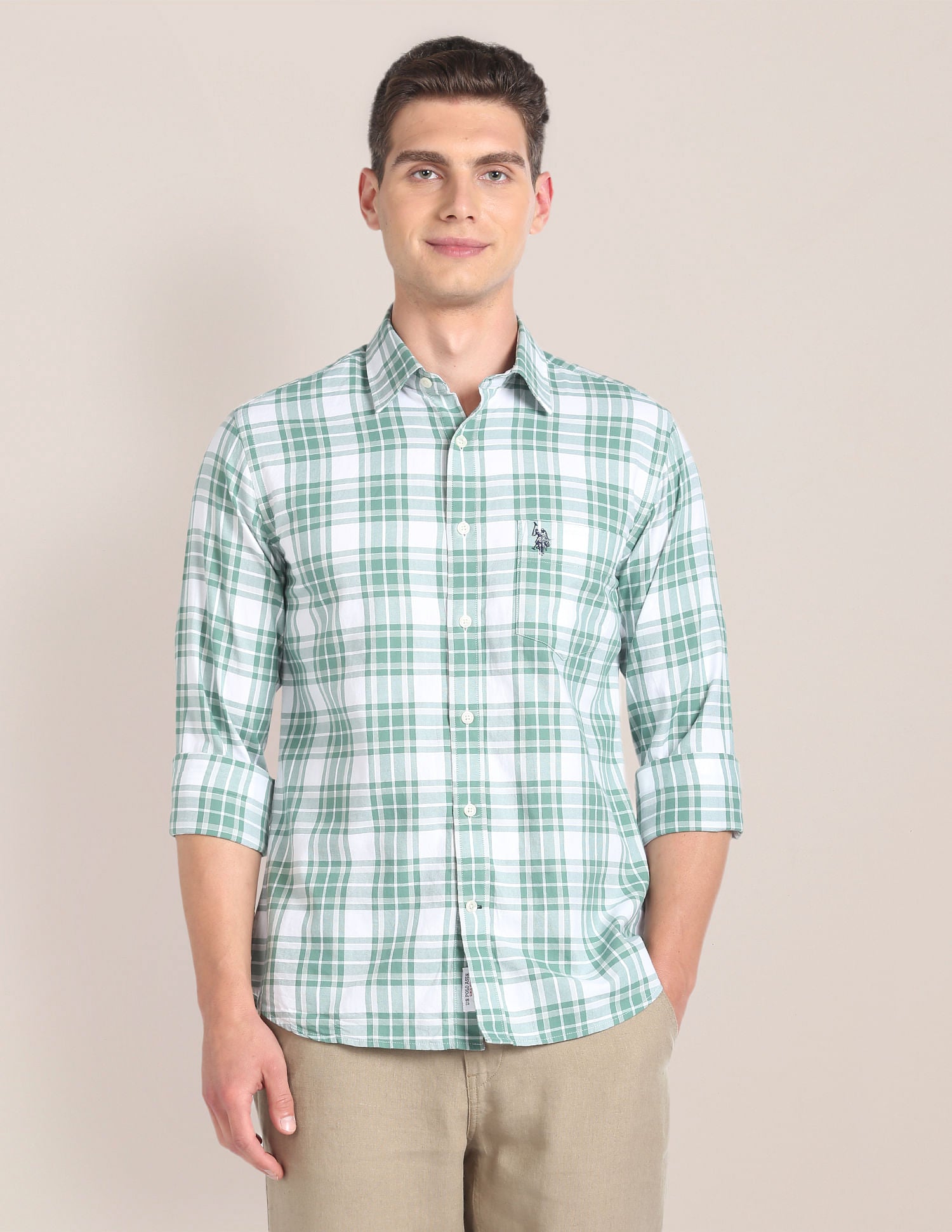 Tartan Check Cotton Shirt Green - U.S. Polo Assn. India | Large