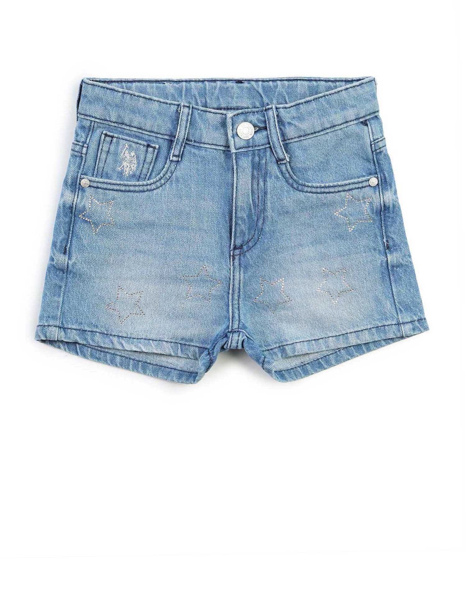 Girls Denim Solid Shorts Blue - U.S. POLO ASSN. | Large