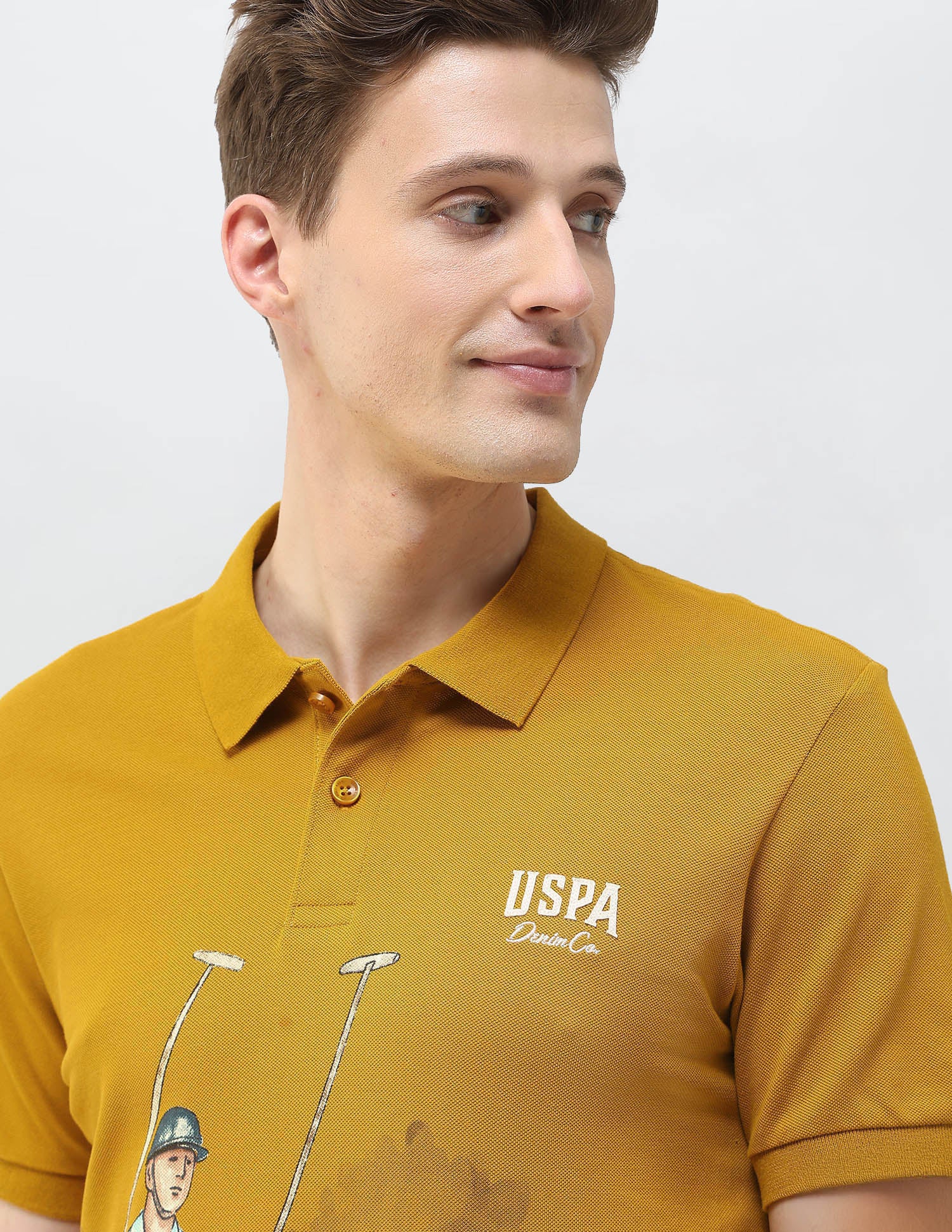 Motel On The Coast Muscle Fit Polo Shirt Mustard - U.S. Polo Assn. India | Large