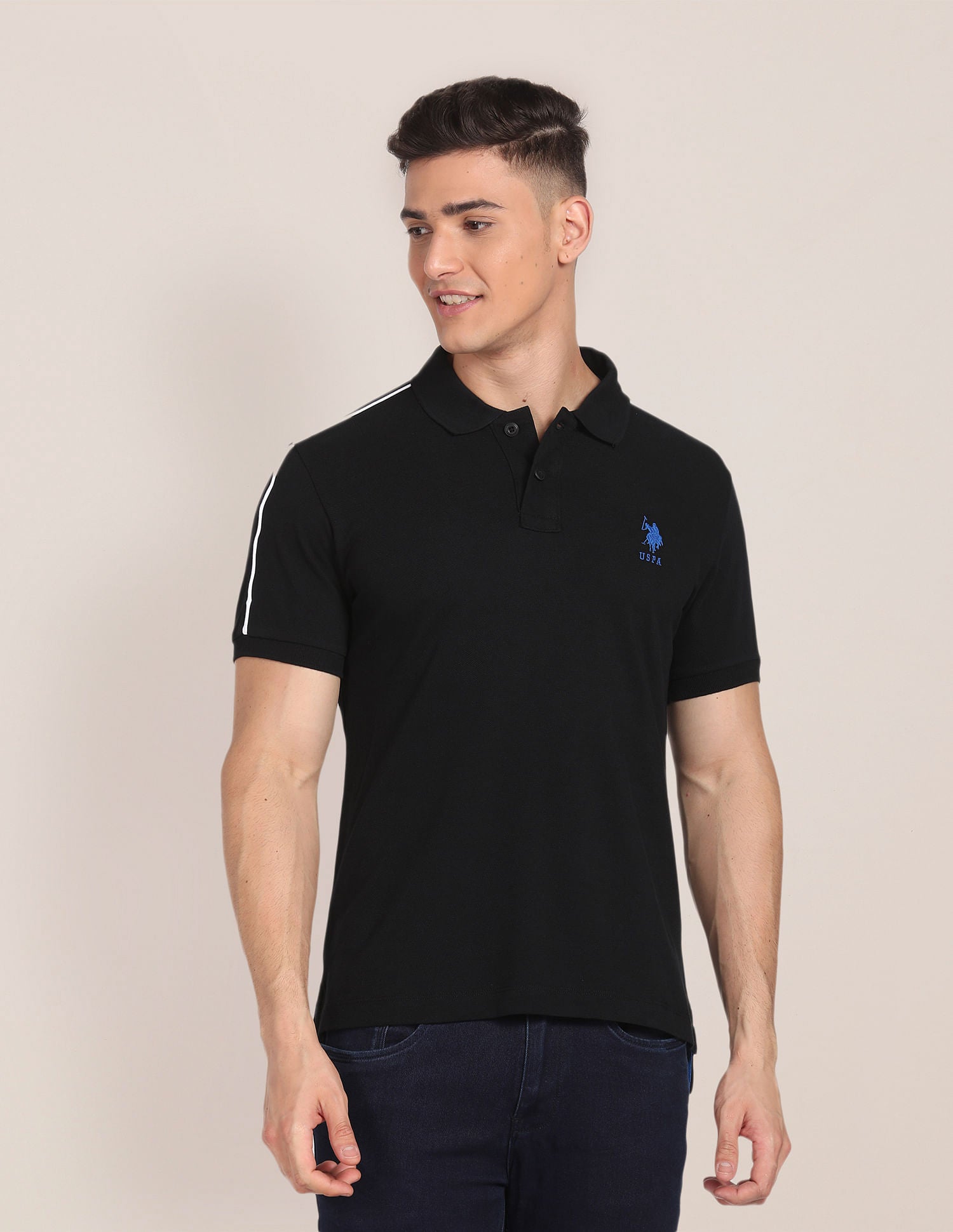 Slim Fit Cotton Polo Shirt Black - U.S. POLO ASSN. | Large