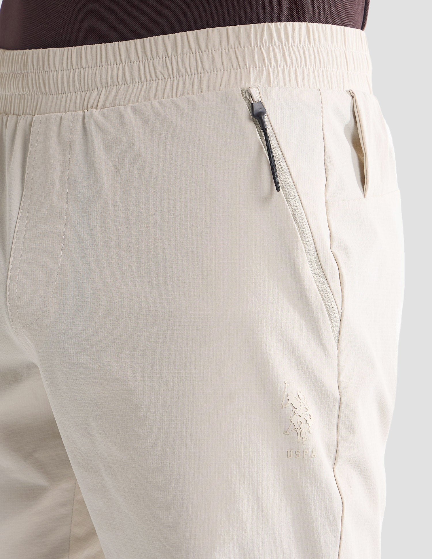 Mid Rise Solid Active Shorts Beige - U.S. Polo Assn. India | Large