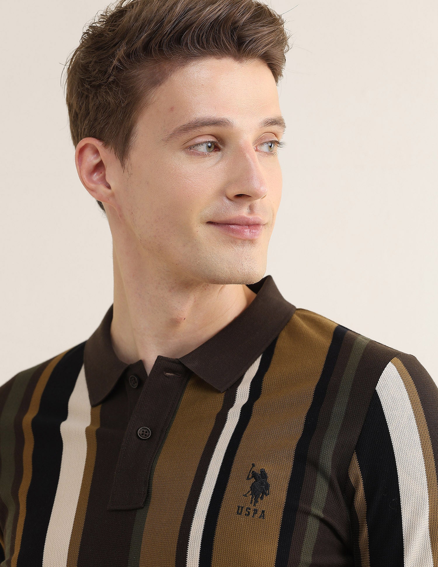 Vertical Striped Slim Fit Polo Shirt Olive - U.S. Polo Assn. India | Large