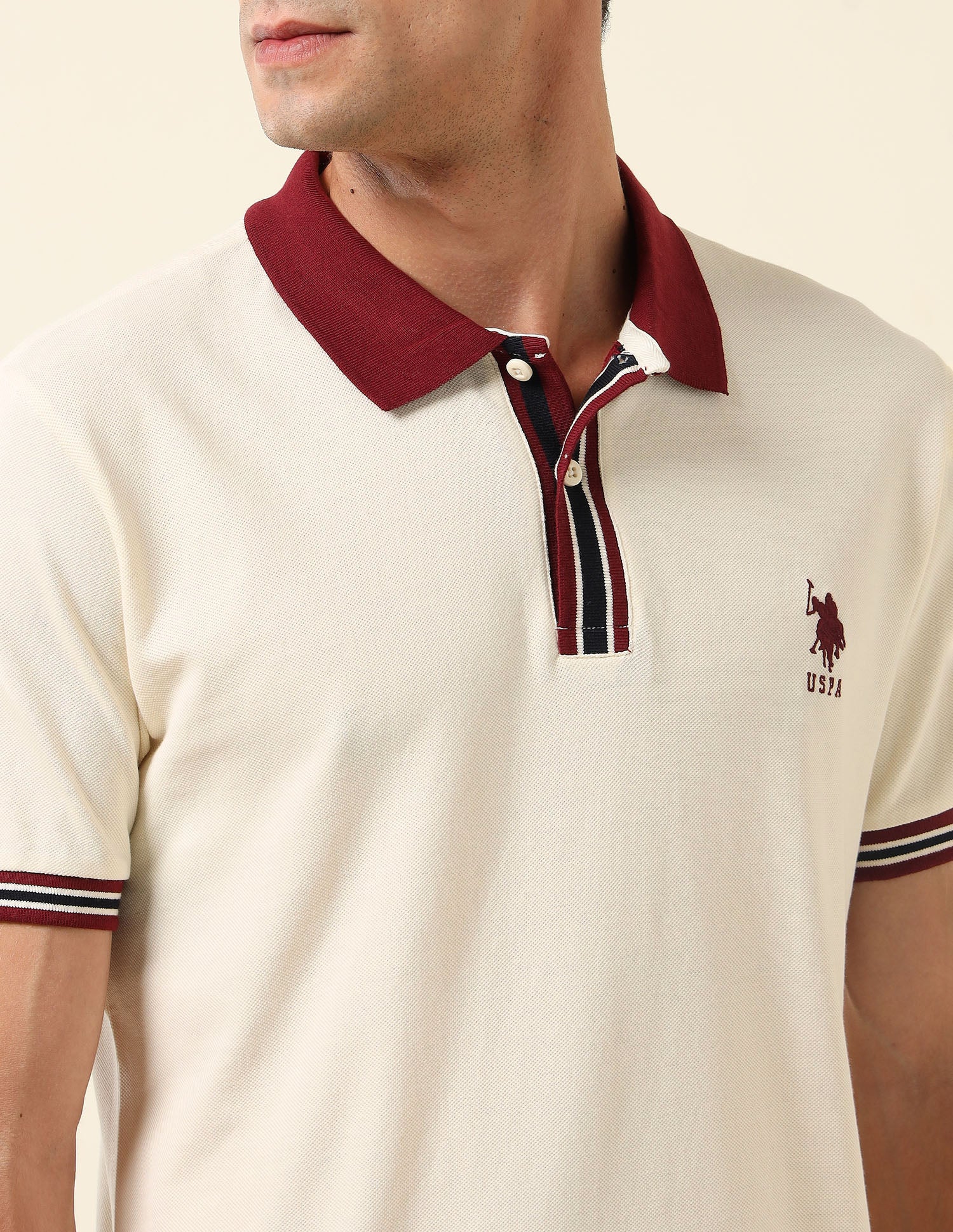 Pure Cotton Slim Fit Polo Shirt Off White - U.S. Polo Assn. India | Large