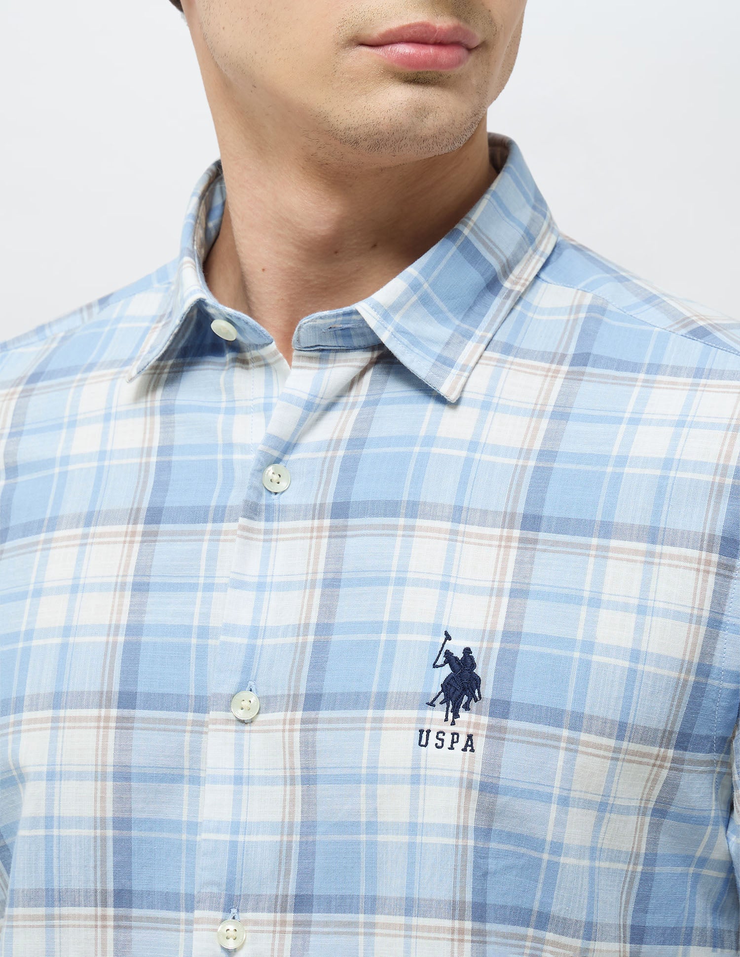 Tartan Checked Regular Fit Shirt Light Blue - U.S. POLO ASSN. | Large