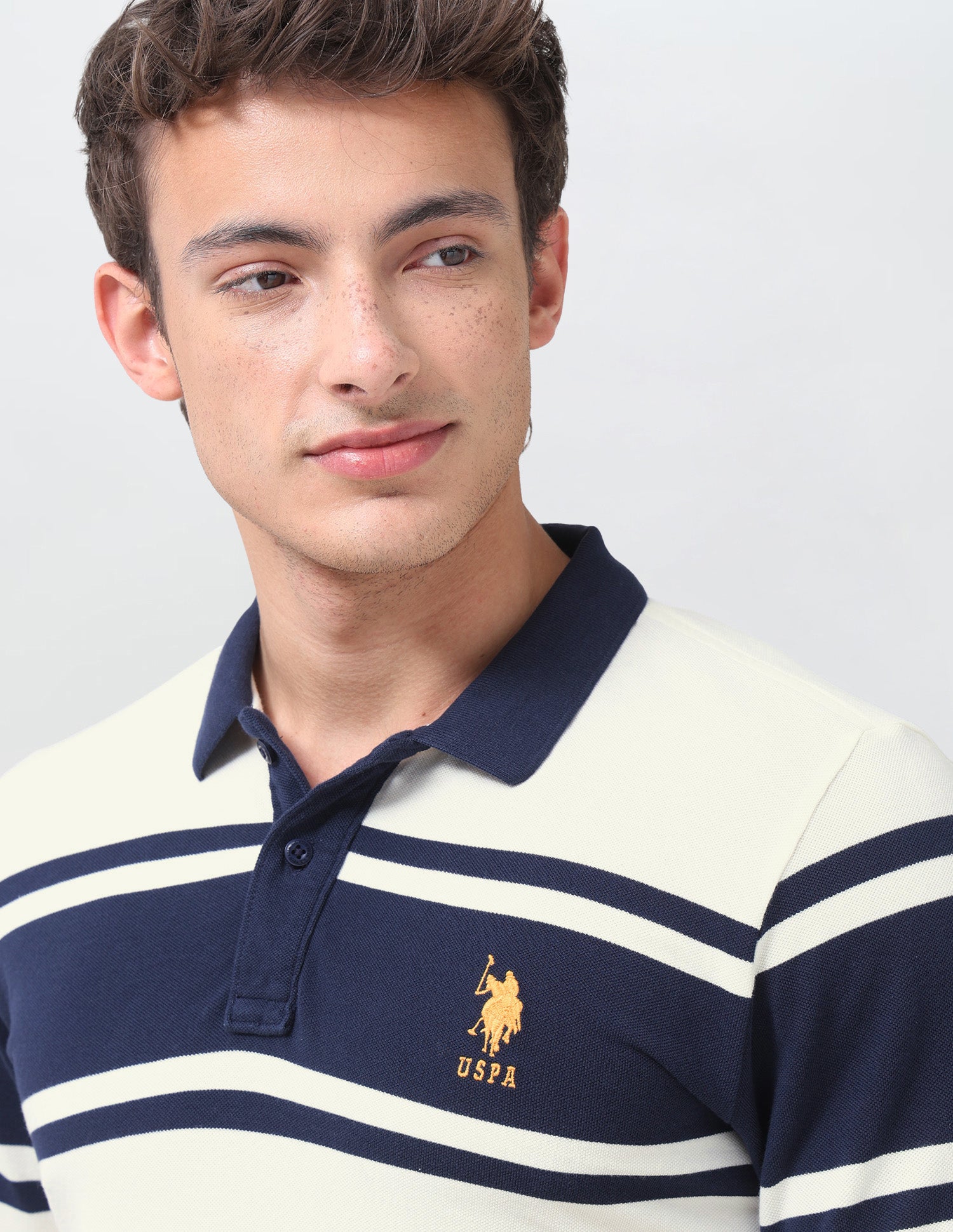 Colourblocked Regular Fit Polo Shirt Off White - U.S. Polo Assn. India | Large