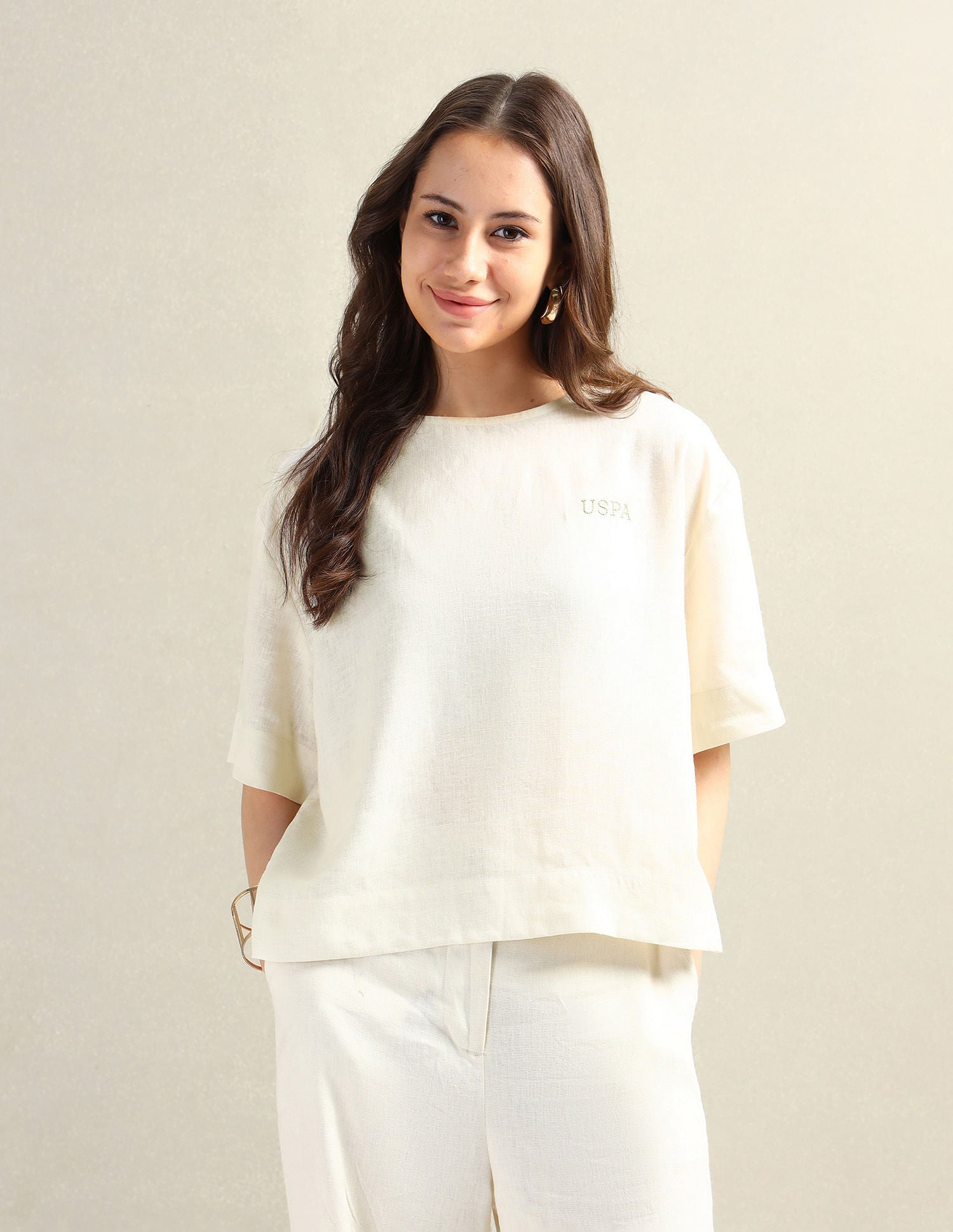 Linen Loose Fit Top Off White - U.S. Polo Assn. India | Large