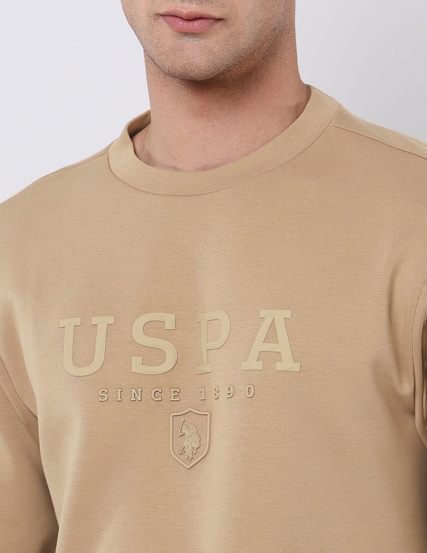 Brand Embossed Regular Fit Sweatshirt Beige - U.S. POLO ASSN. | Large