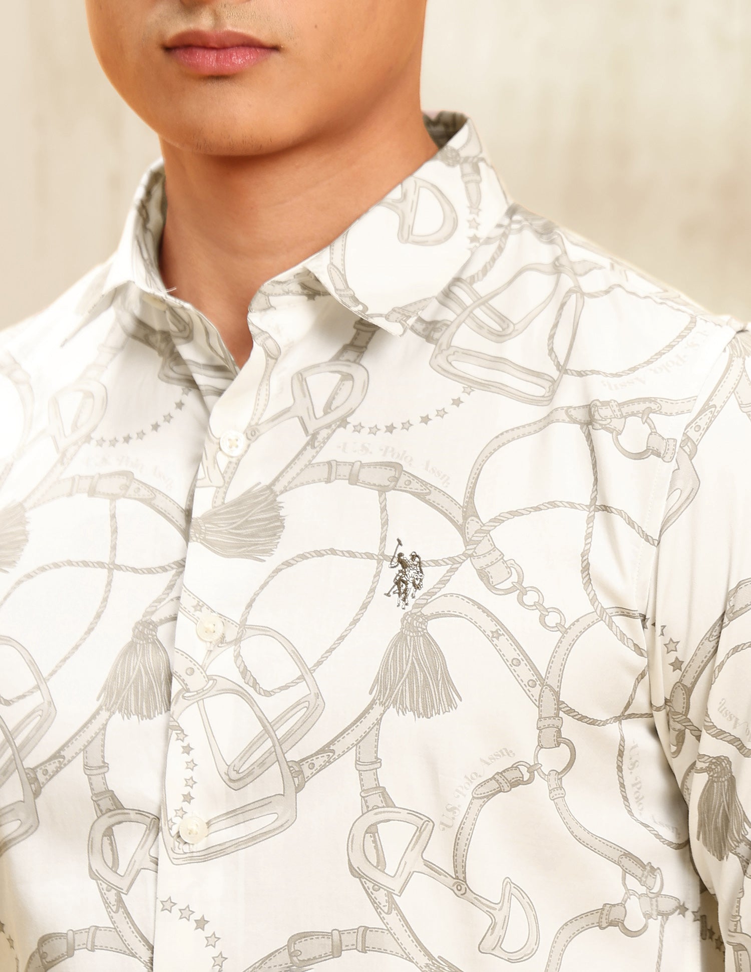 Satin All Over Printed Shirt Ivory - U.S. POLO ASSN. | Large