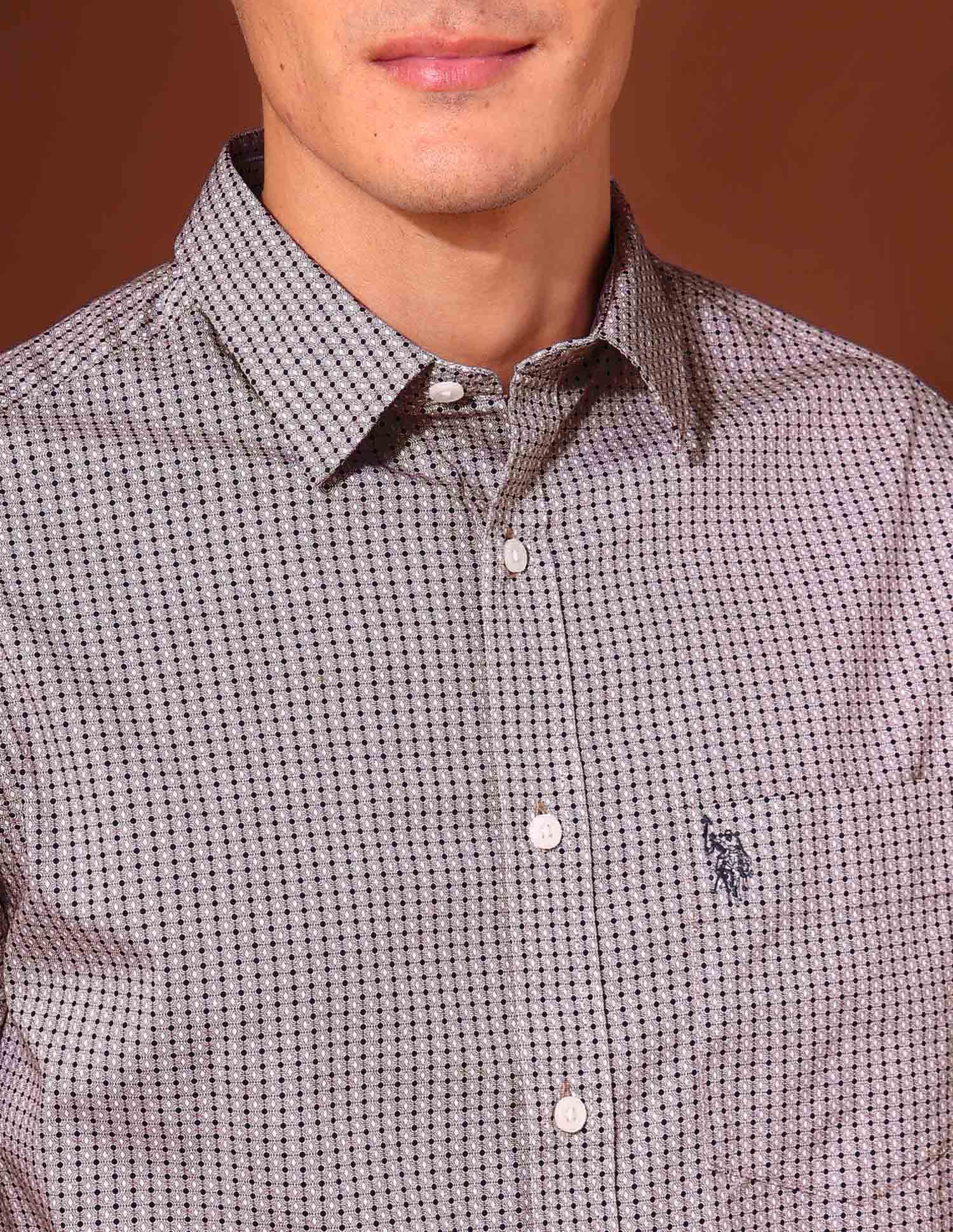 Geometric Printed Tailored Fit Shirt Beige - U.S. POLO ASSN. | Large