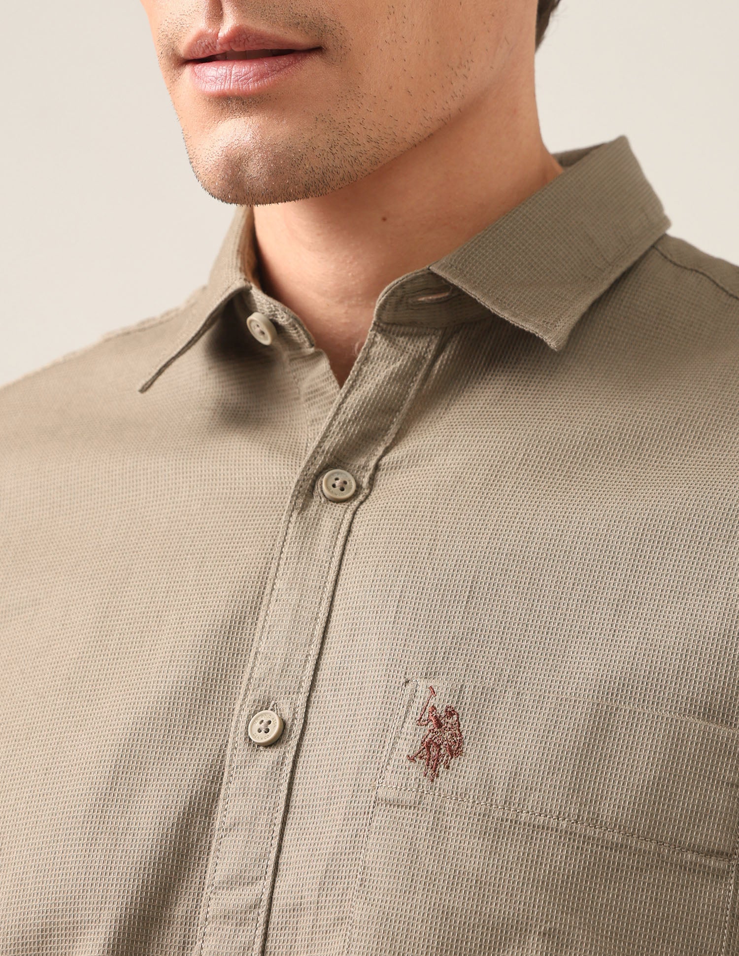 Textured Dobby Shirt Khaki - U.S. Polo Assn. India | Large