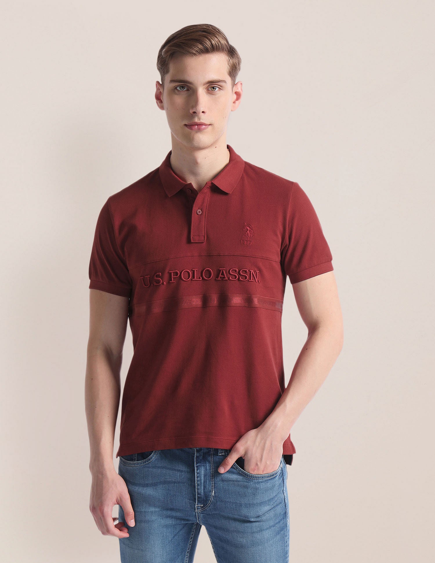 Brand Embroidered Slim Polo Shirt Maroon - U.S. Polo Assn. India | Large