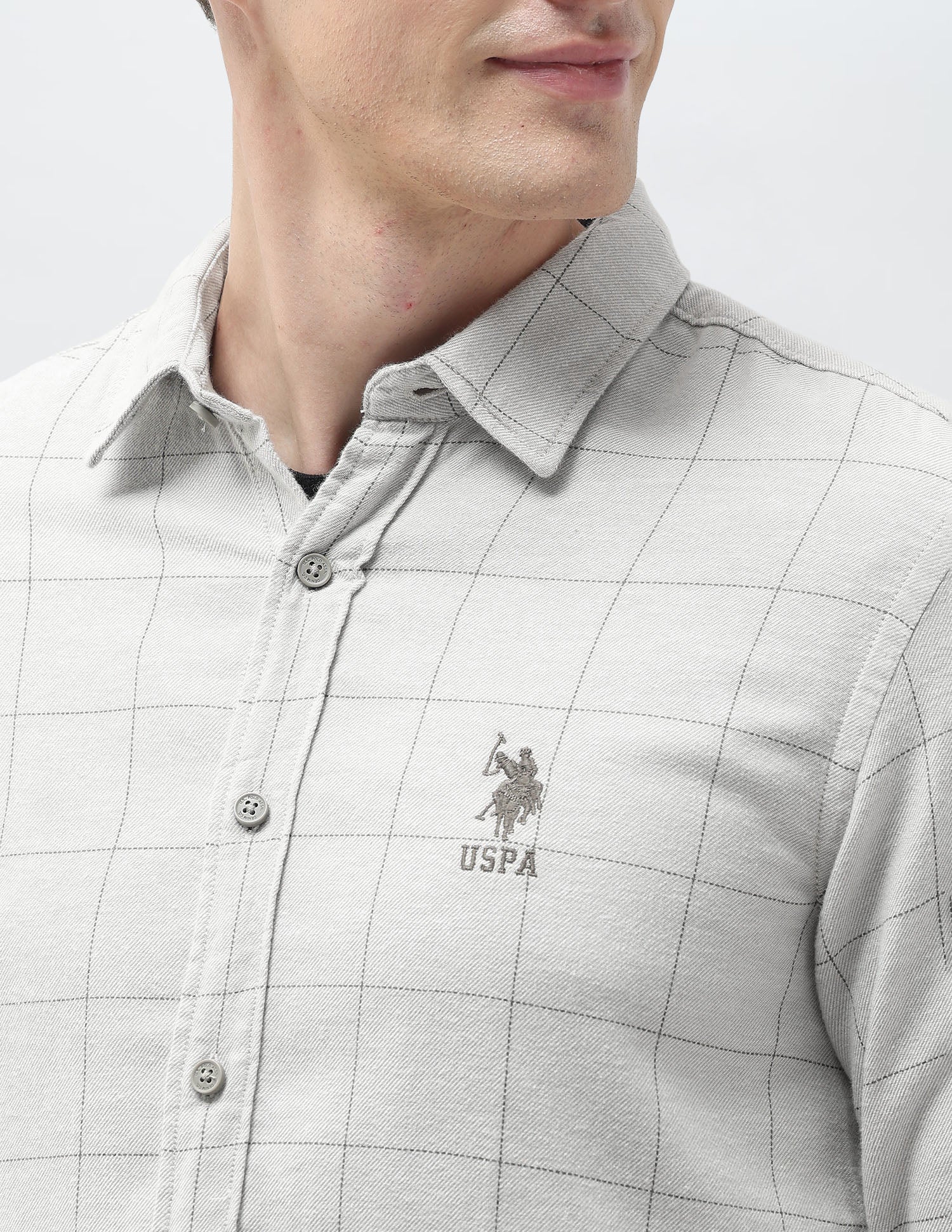 Windowpane Checked Twill Shirt Light Olive - U.S. Polo Assn. India | Large