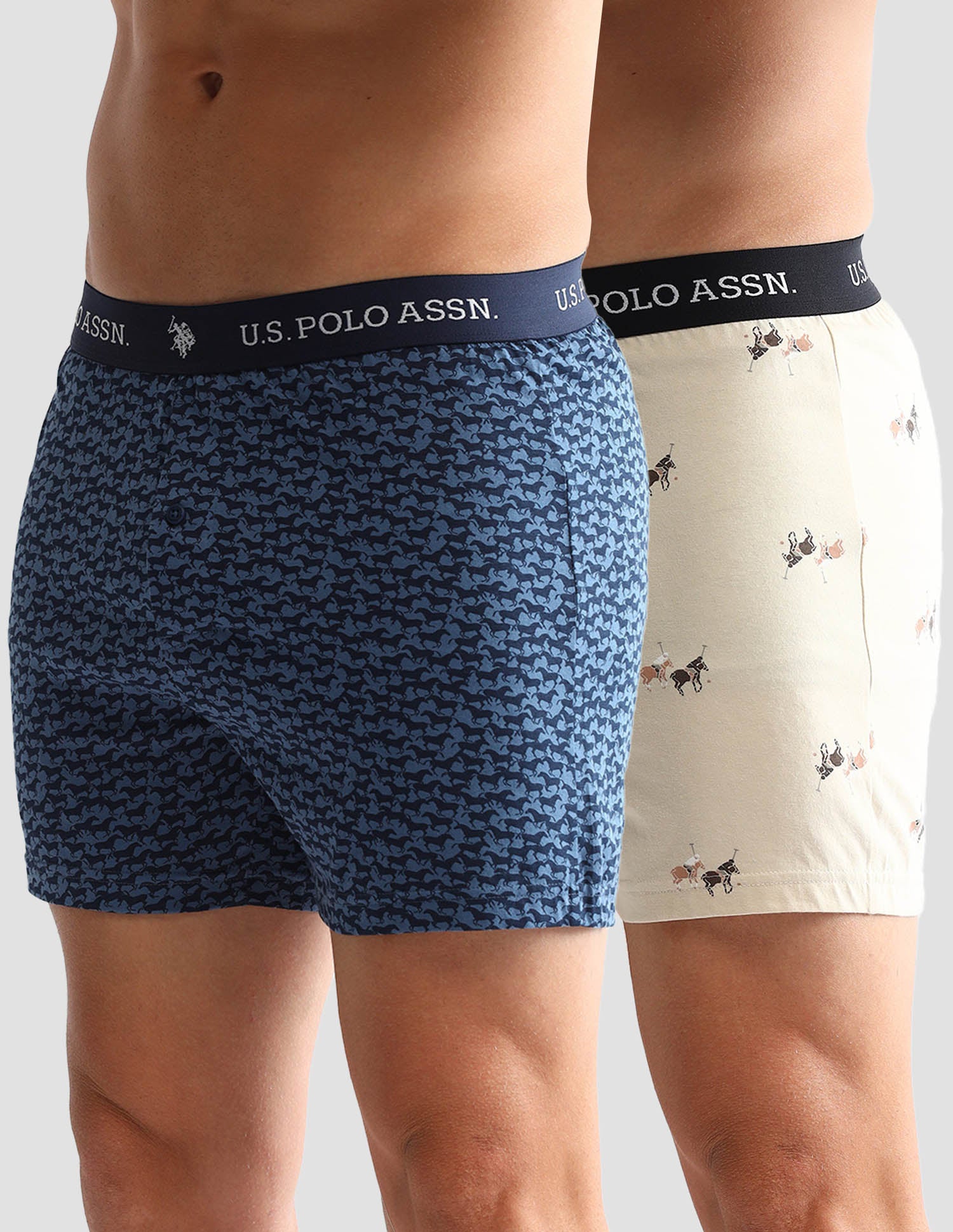 Printed Cotton OEX09 Boxers - Pack Of 2 Navy and Beige - U.S. POLO ASSN. | Large