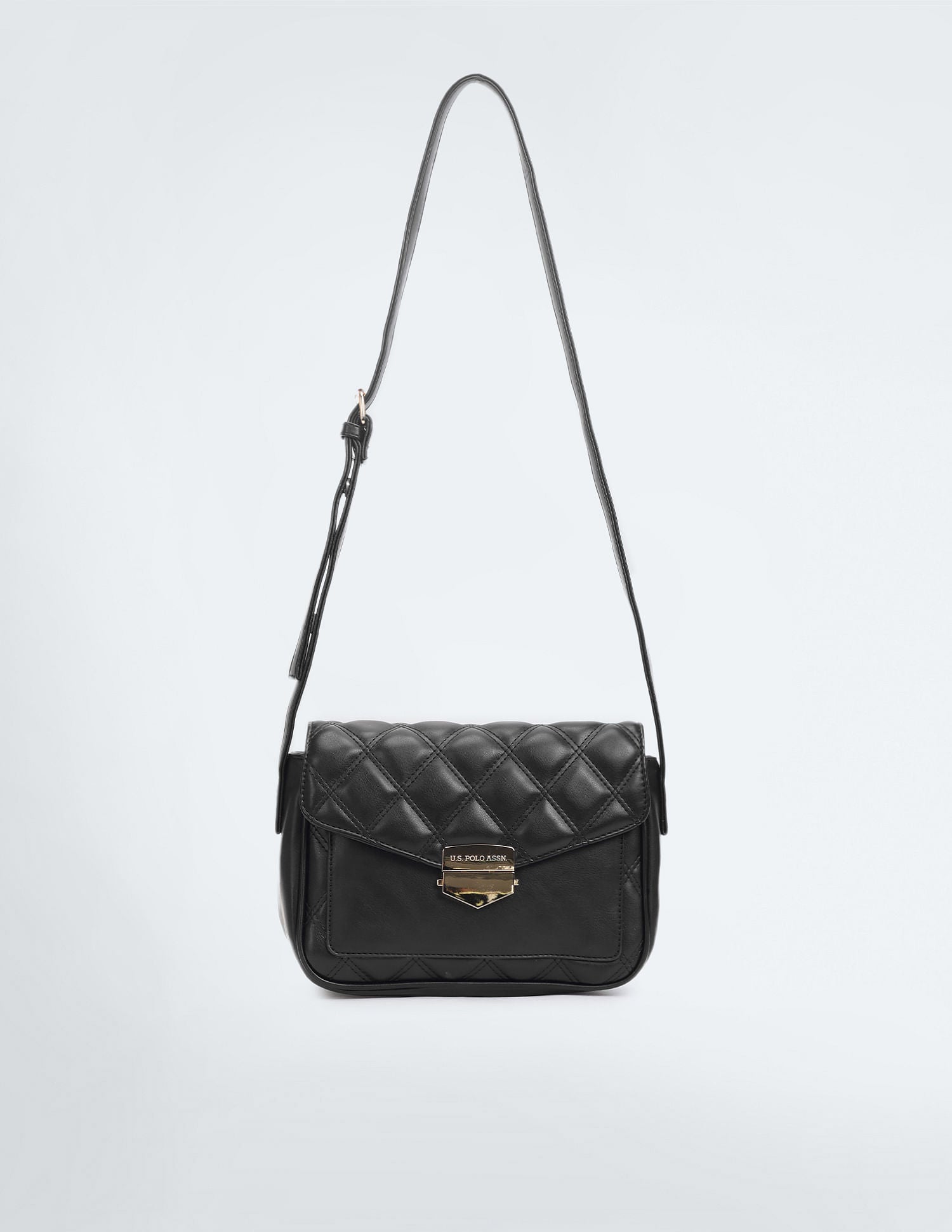 Metallic Tuck Lock Quilted Sling Bag Black - U.S. POLO ASSN. | Large