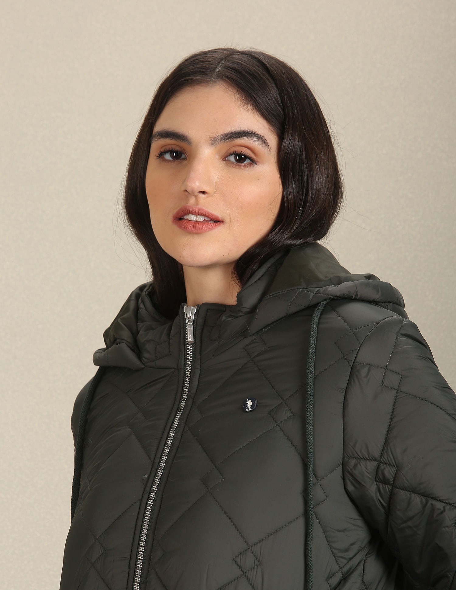 Solid Quilted Jacket Dark Green - U.S. Polo Assn. India | Large