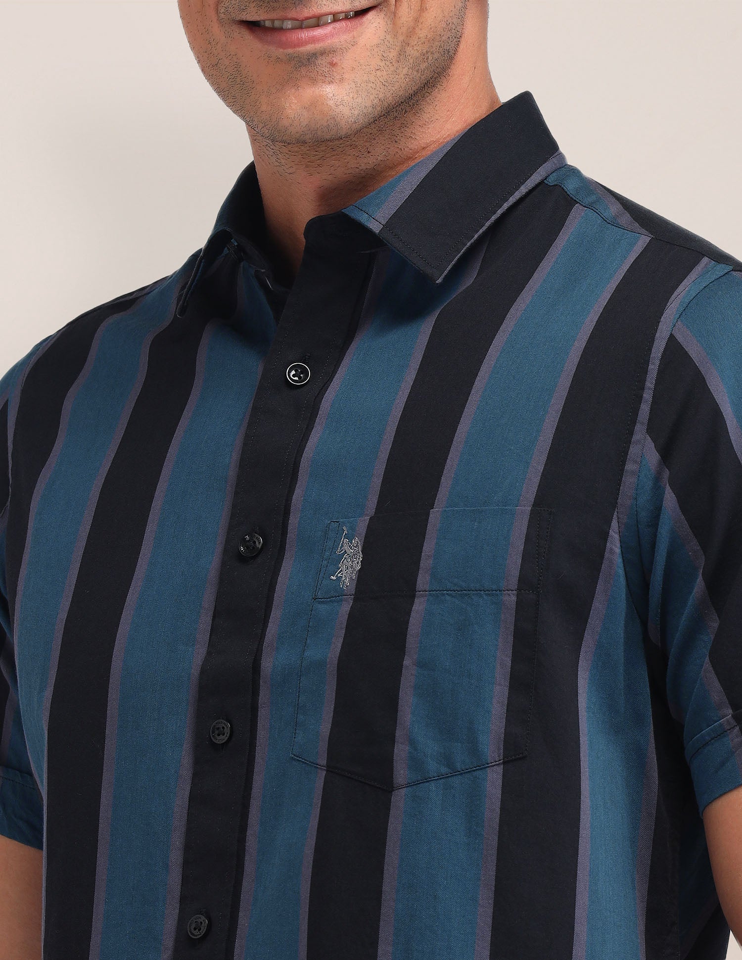 Vertical Striped Tailored Fit Shirt Teal - U.S. Polo Assn. India | Large