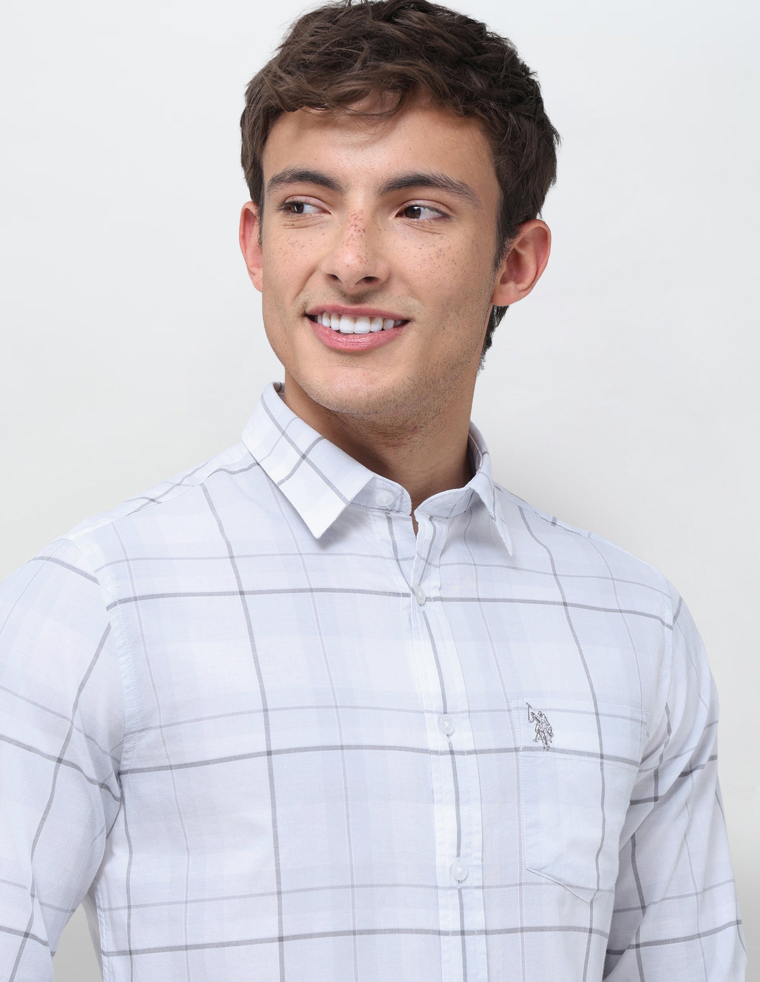 Windowpane Checked Regular Fit Shirt Light Grey - U.S. Polo Assn. India | Large