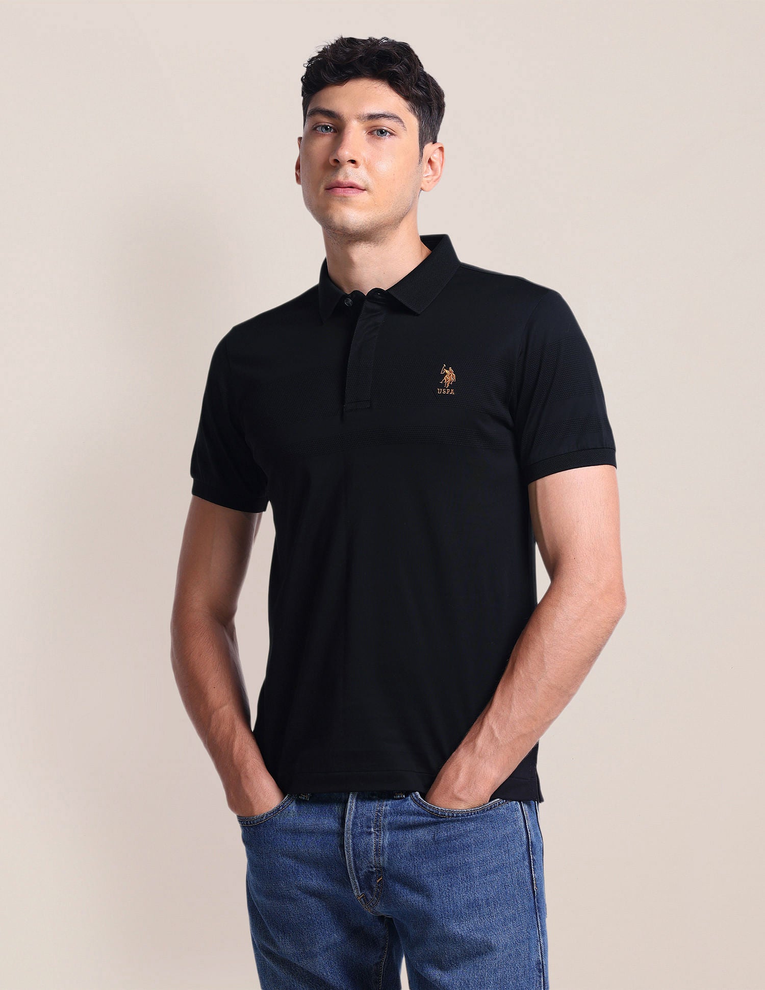 Contrast Logo Slim Polo Shirt Black - U.S. Polo Assn. India | Large
