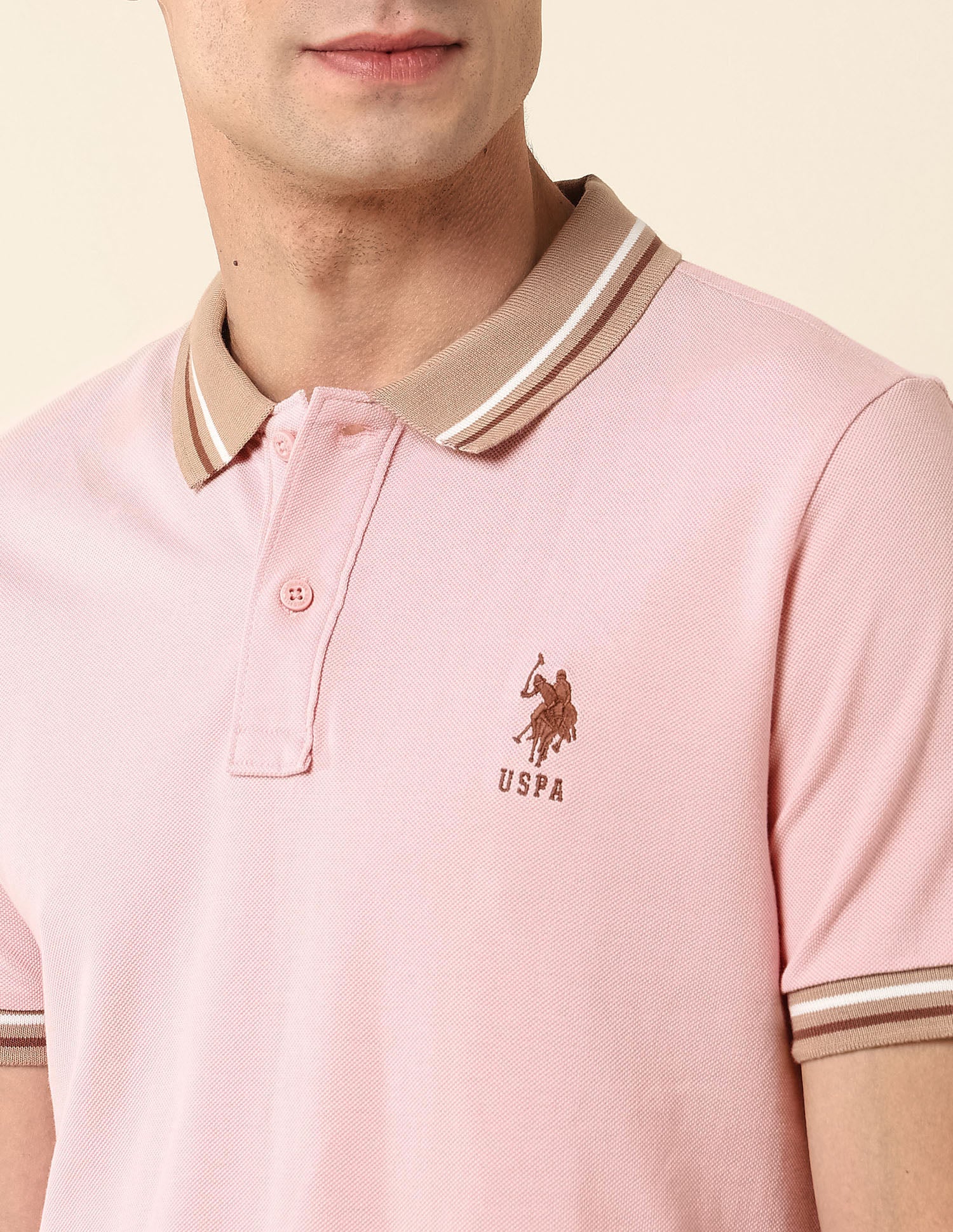 Pure Cotton Slim Fit Polo Shirt Light Pink - U.S. Polo Assn. India | Large